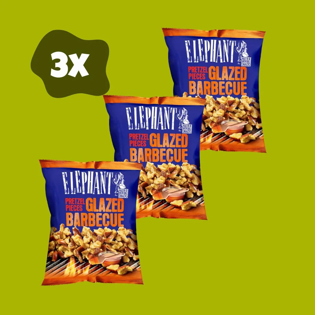Elephant Glazed BBQ Pretzel Pieces – chrupiąca przyjemność z maratonu seryjnego – 3 x 125 g opakowanie zapasowe, w kartonie Needforsweet