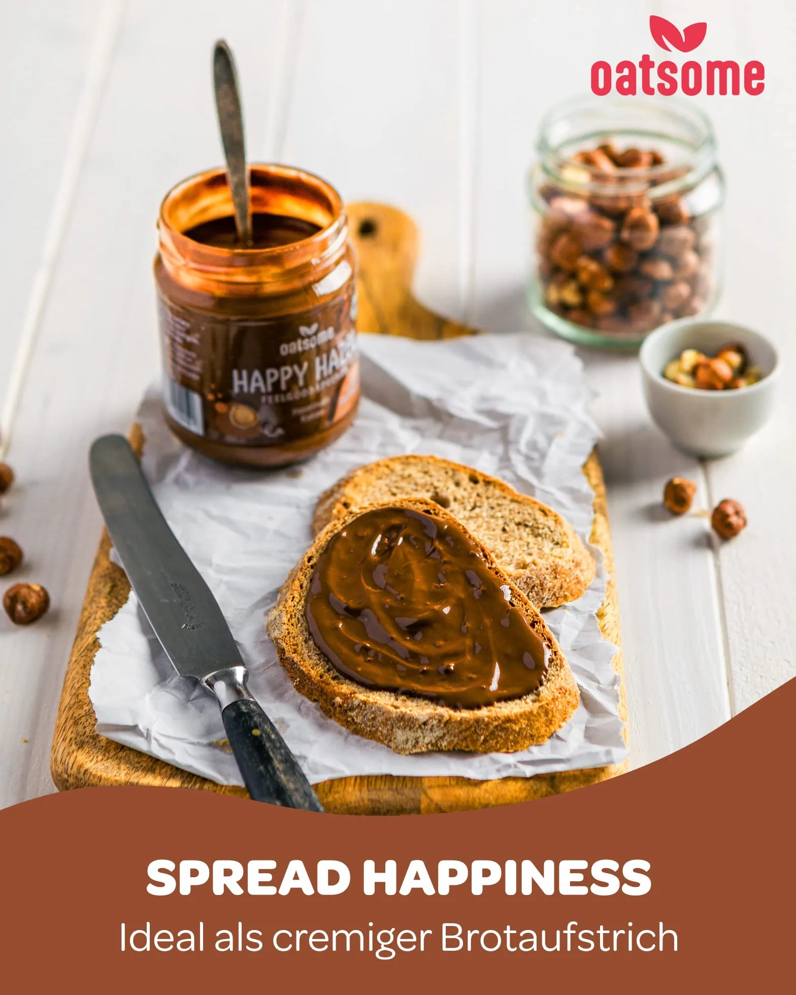 OATSOME® Happy Hazel Feelgood Spread | orzech laskowy i kakao | kremowy mus orzechowy | wegański, bez rafinowanego cukru i oleju palmowego, ekologiczny i w 100% naturalny, śniadanie, 200 g