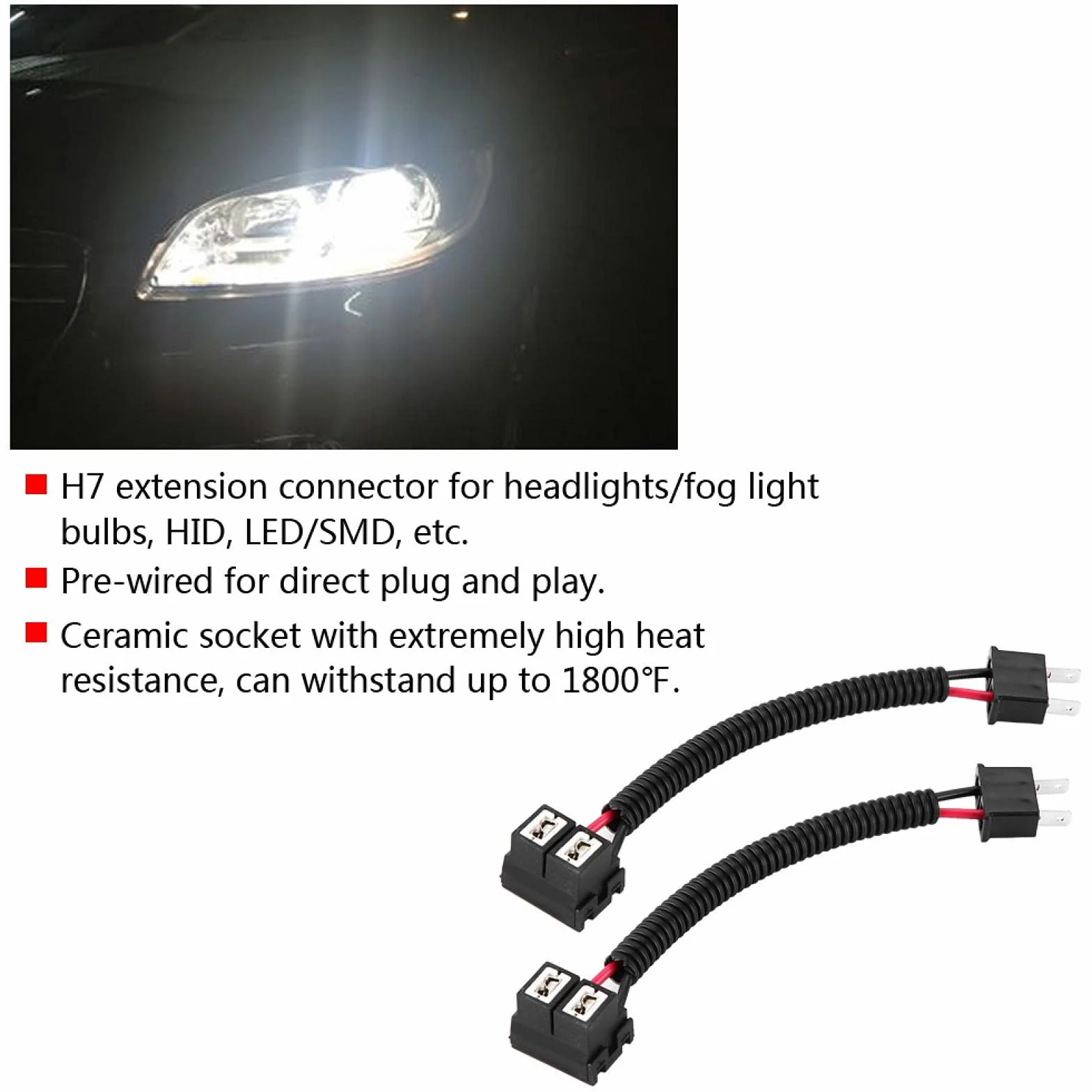 Przedłużenie H7 H7 reflektory światła przeciwmgielne złącze przedłużające / wtyczka/adapter H7 ceramiczny kabel adaptera H7 złącze konektor Macho Conector Coch