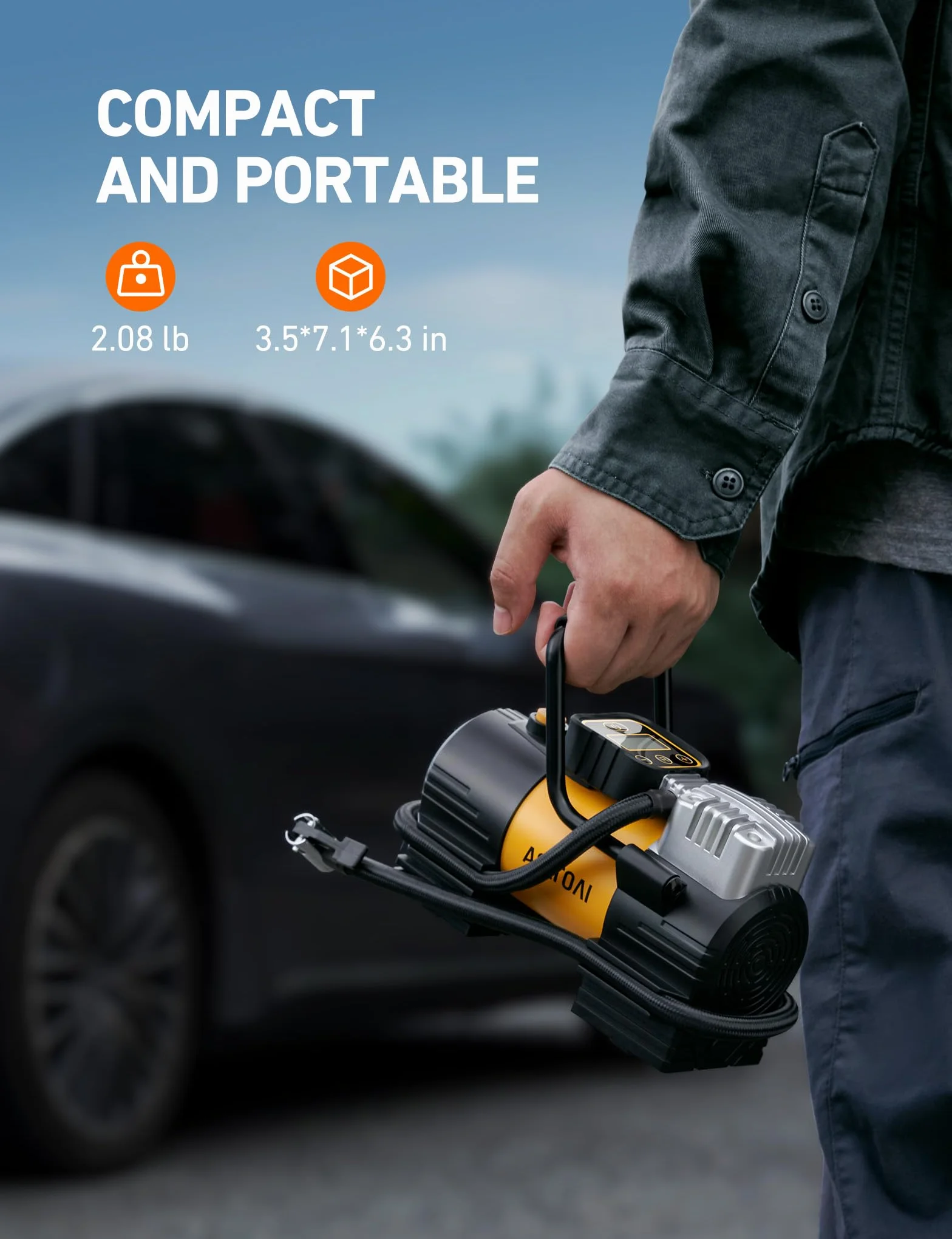 AstroAI Pompka do opon samochodowych 150 PSI przenośny kompresor, elektryczny inflator 12V DC