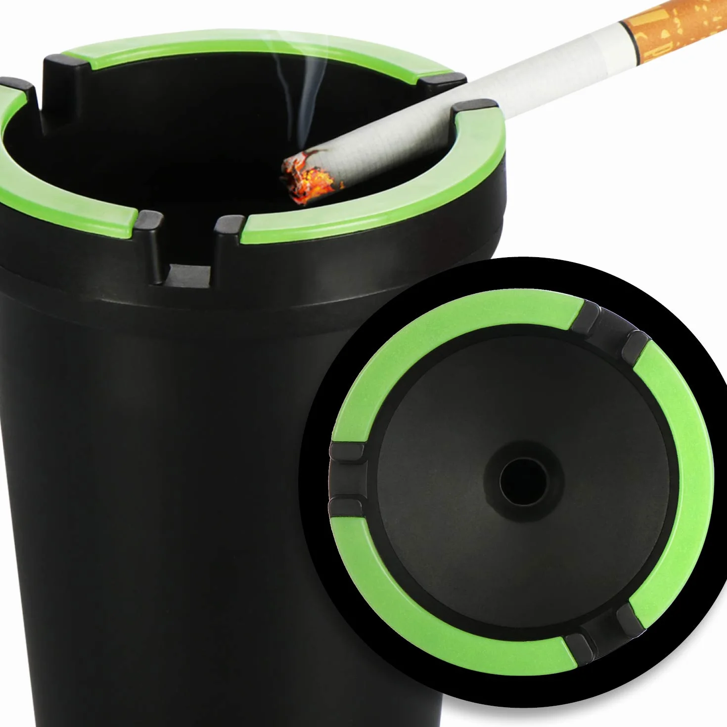 COM-FOUR® 4x popielniczka zewnętrzna - wiatroodporna popielniczka - popielniczki z oświetloną pokrywą - popielniczki, Ø 8 cm (04 sztuki - czarna)