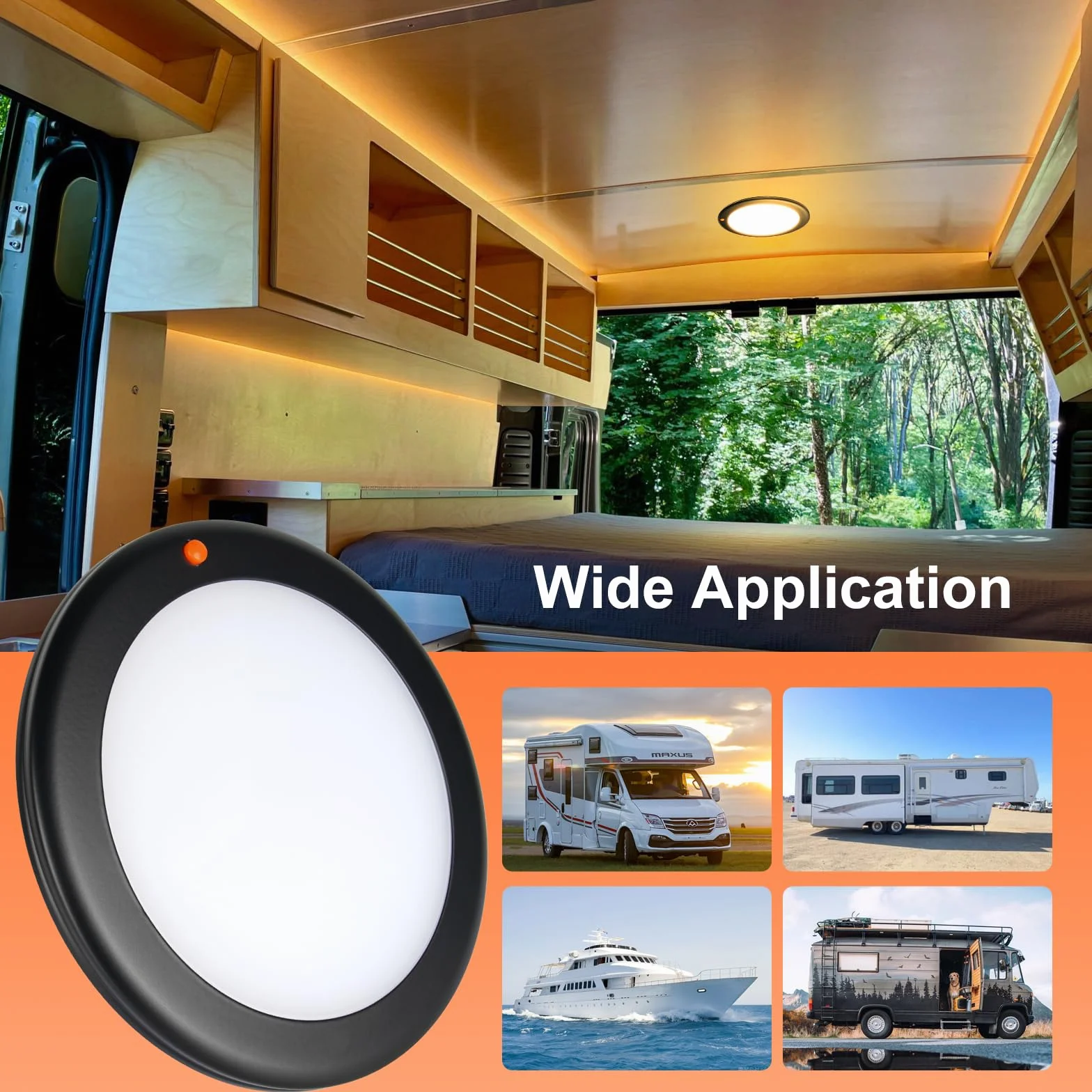 Lampa sufitowa LED 12 V Campervan-2700K / 4000K / 6000 K-860 lumenów, średnica 7,09 ″ aluminiowa przyczepa kempingowa ultra cienka ściemniana lampa LED 12 V RV do kampera przyczepy łodzi