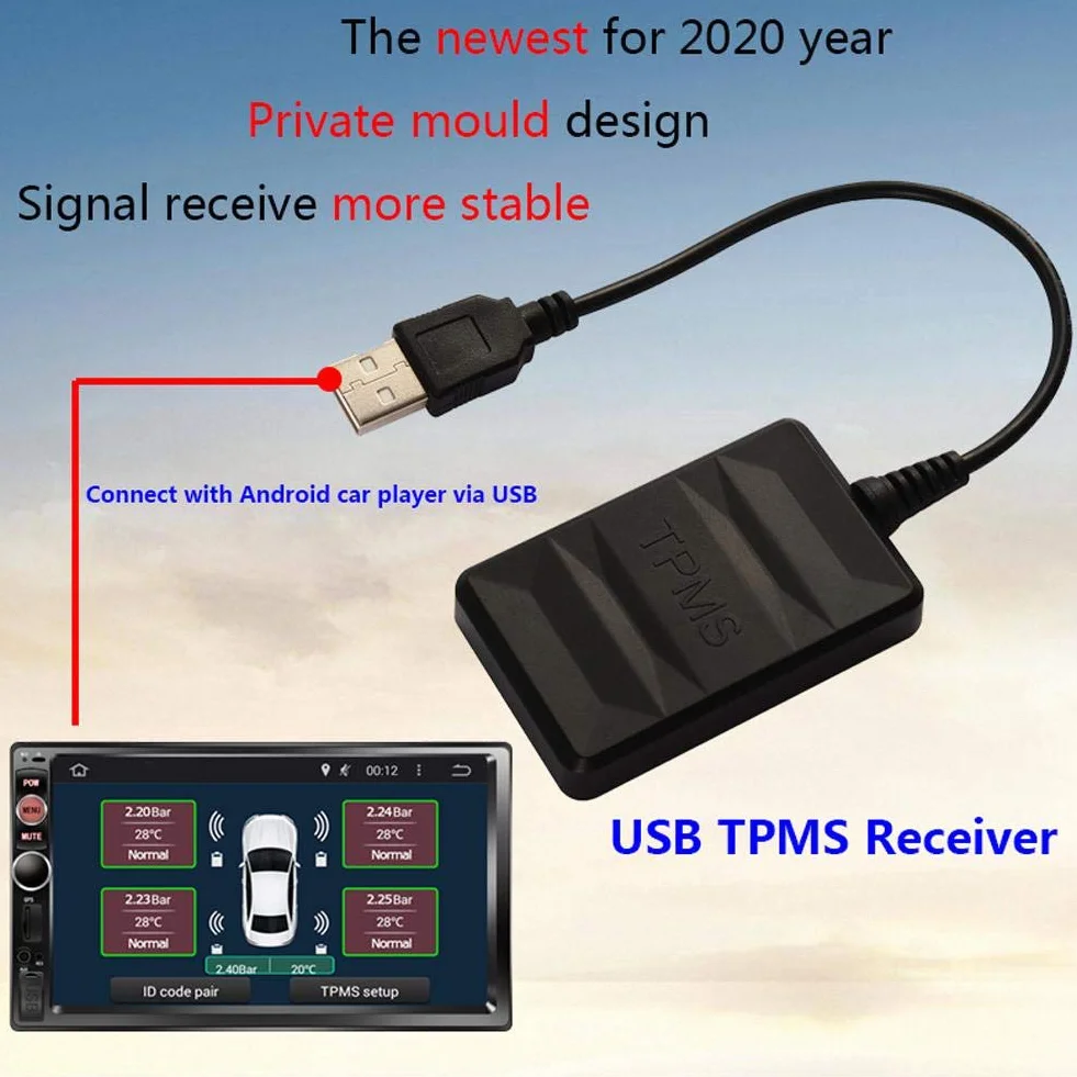 Akozon TPMS USB System monitorowania ciśnienia w oponach z wewnętrznym czujnikiem do nawigacji Android