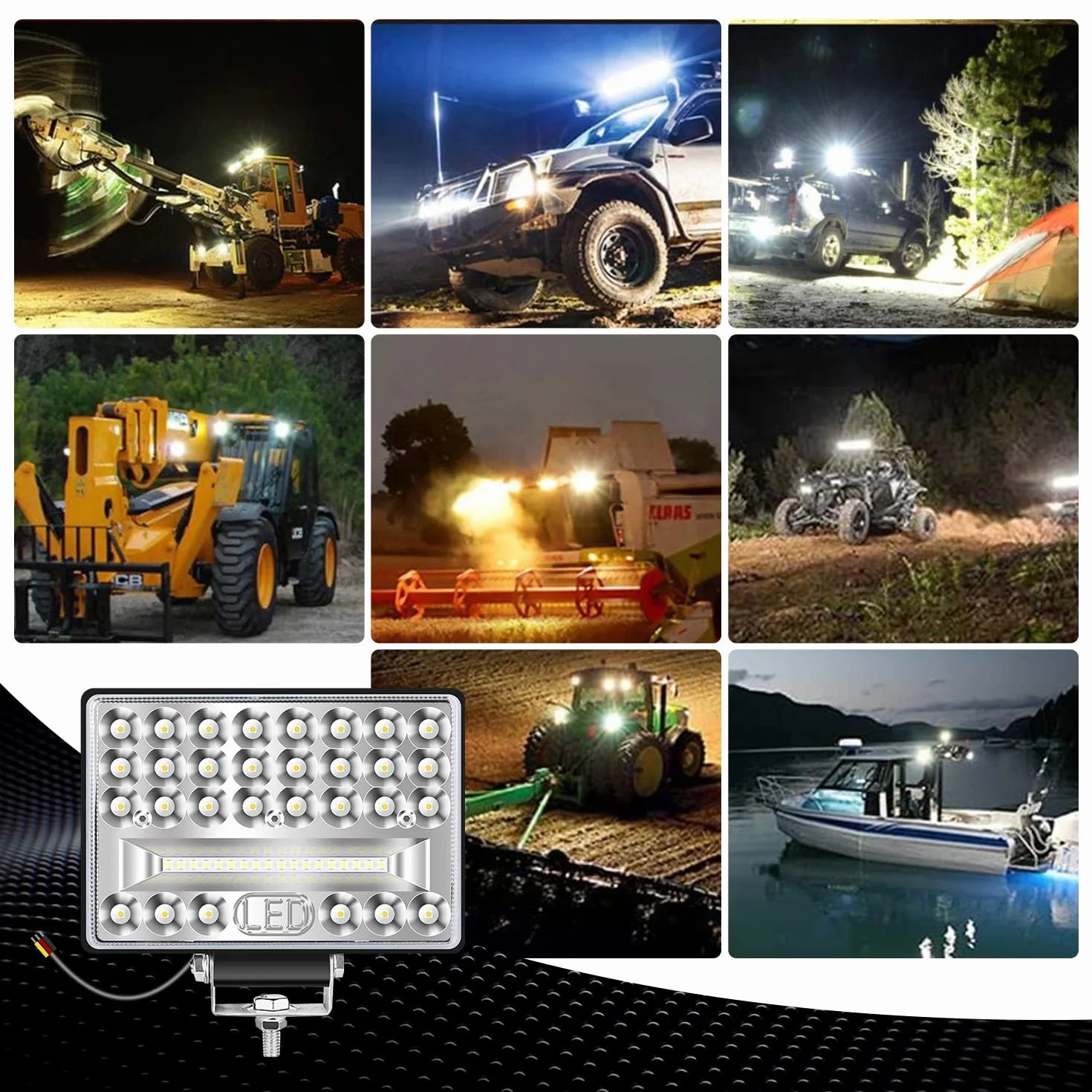 MaxAwe 2 sztuki świateł roboczych LED, 12 V, 24 V, 144 W, dodatkowe reflektory, 6000 K, IP68, wodoodporne światła do traktora, do samochodu, motocykla, SUV-a, ciężarówki, wózka widłowego, łodzi