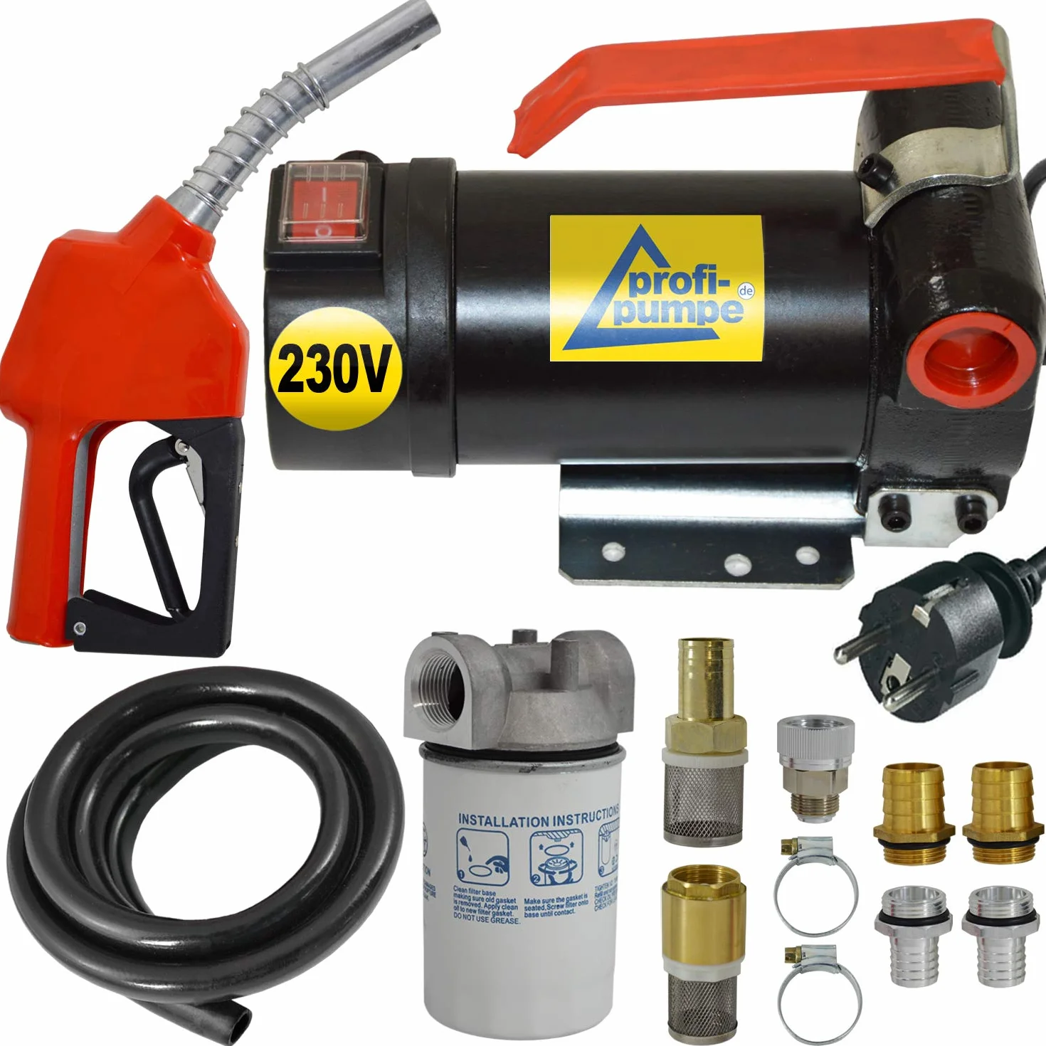 Pompa oleju napędowego i oleju opałowego, 230 V, pompa oleju, biodiesel Diesel Star 160-4, elektryczna pompa beżowa z przyłączem 230 V, z wężem gumowym 6 m, automatyczny pistolet paliwowy, filtr oleju napędowego i wysokiej jakości akcesoria