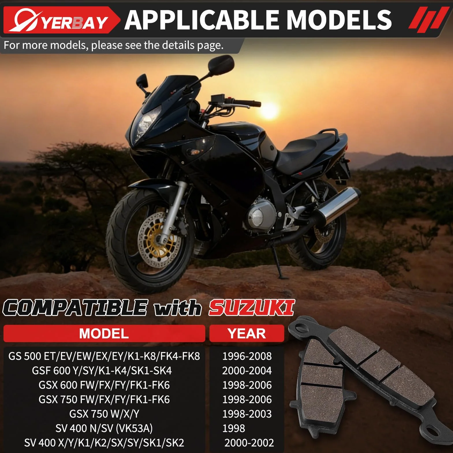Klocki hamulcowe przód / tył zestaw do Suzuki GS 500 (E/K/FK) (96-08)