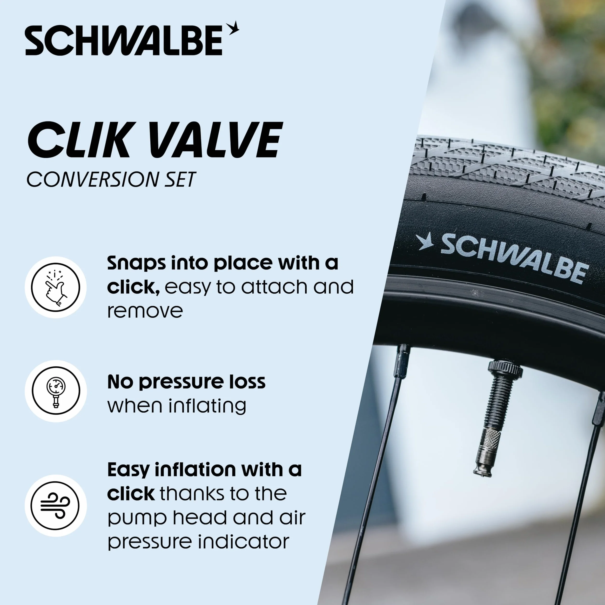 Schwalbe Clik Valve nakładka na wentyl rowerowy zestaw do konwersji SV-SCV