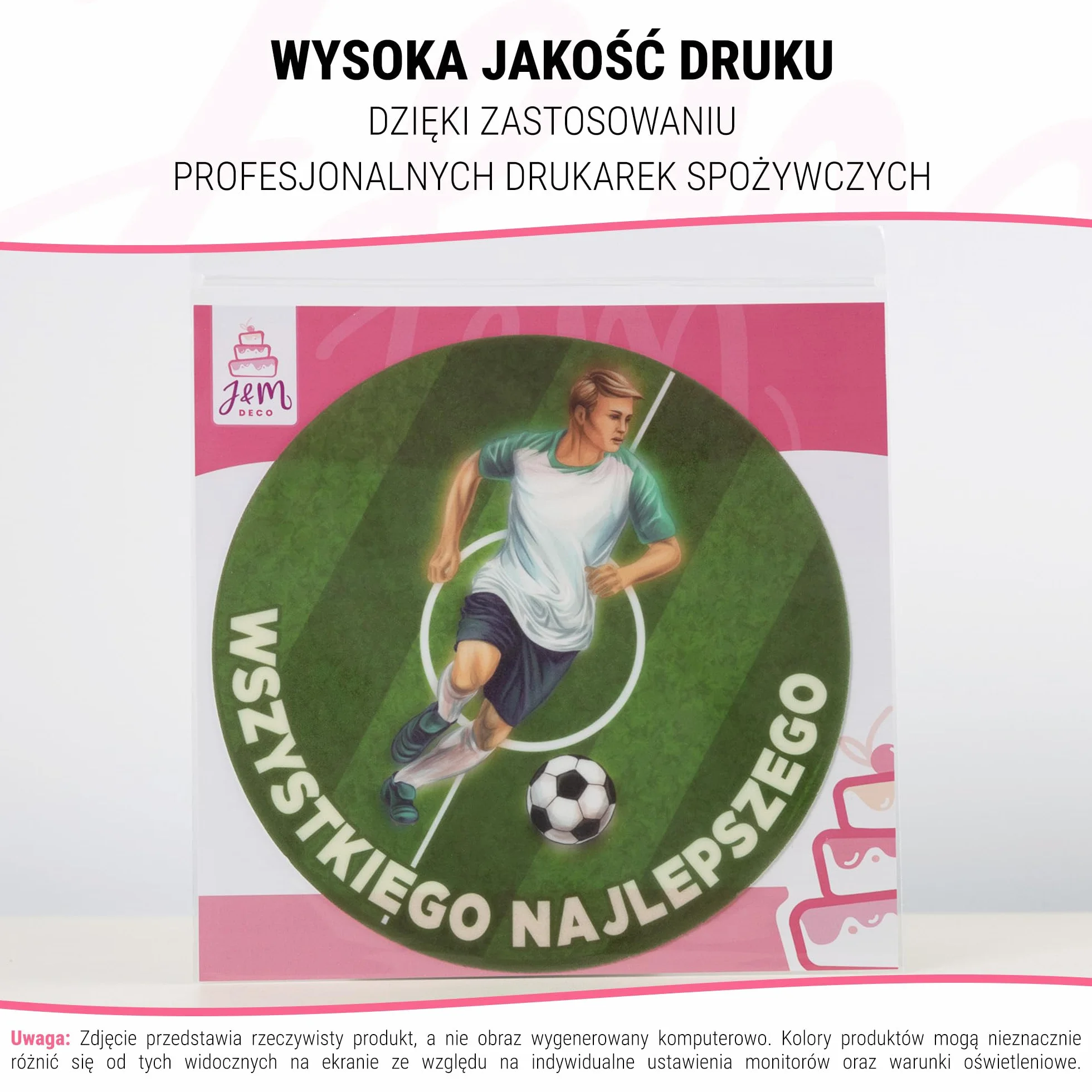 J&M DECO Opłatek na tort Piłka Nożna Ø20 cm jadalna dekoracja piłkarska topper tortowy futbol bezglutenowy wegański