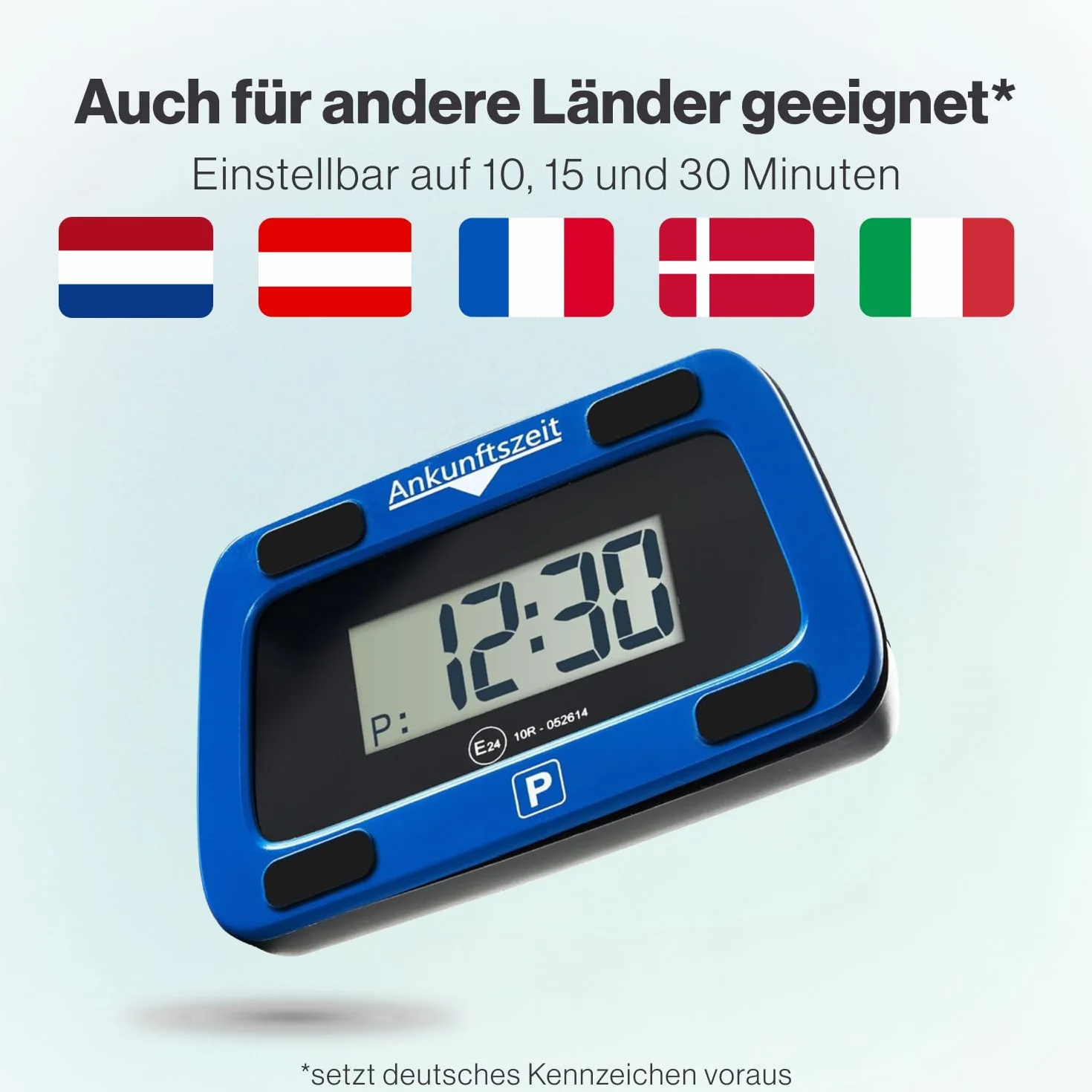 Parkwächter v0 Elektroniczna tarcza parkingowa z dopuszczeniem do ruchu drogowego – automatyczny zegar parkingowy zgodnie z niemieckim prawem o ruchu drogowym – kolor niebieski – 111 x 72 x 25 mm