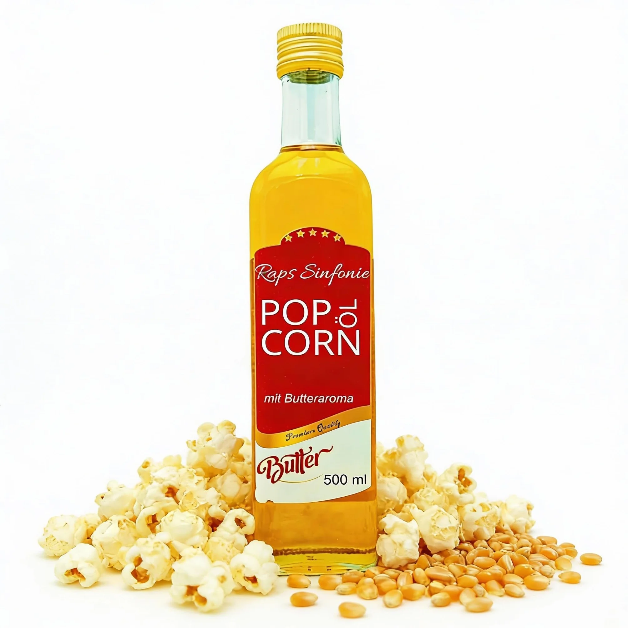 Hopser Food Fun 500 ml oleju do popcornu o delikatnym naturalnym smaku masła i praktycznym dzióbkiem do nalewania popcornu o smaku masła kukurydzianego nadającego się do podgrzewania tłuszcz symfonia rzepaku o smaku oleju z pestek winogron i masła