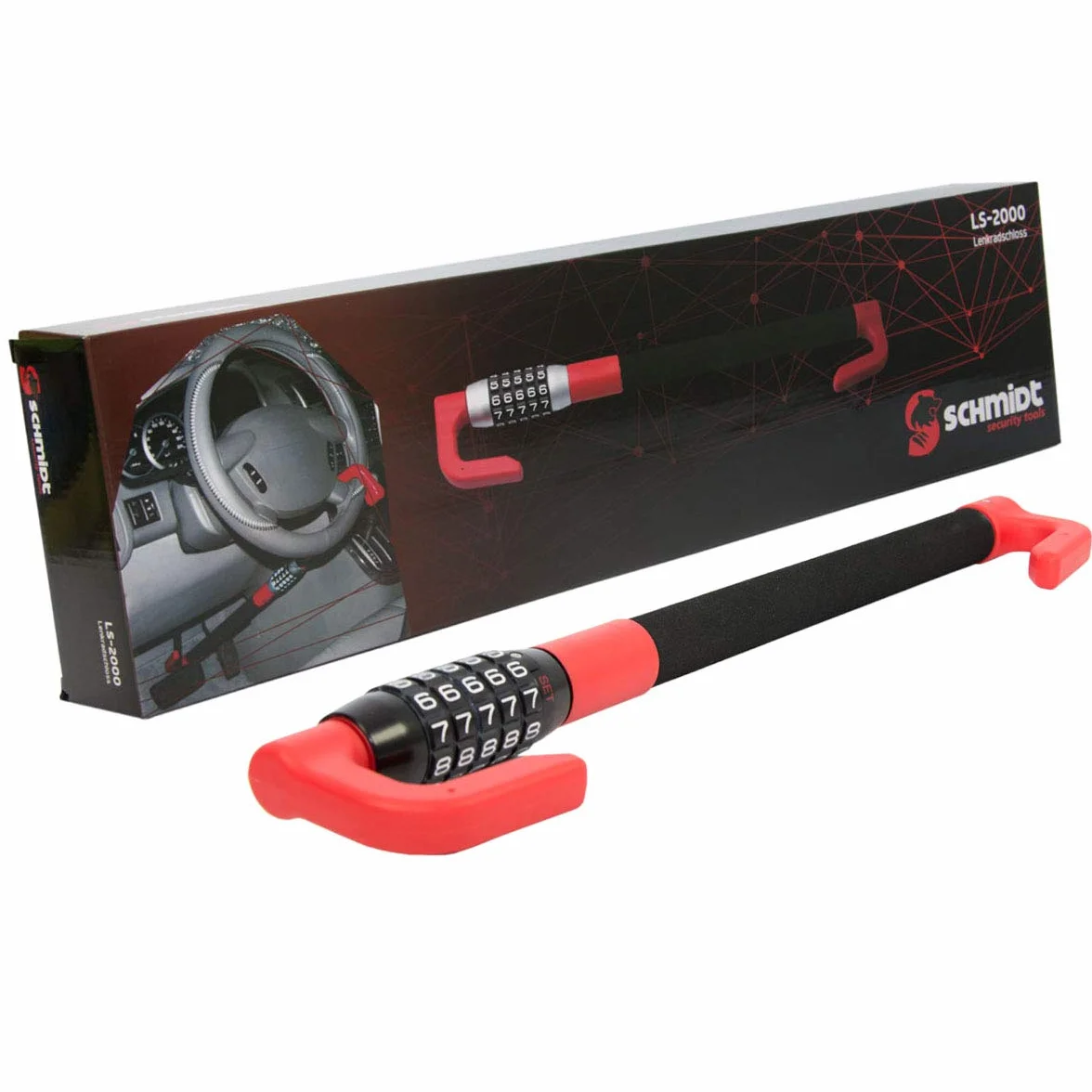 SCHMIDT Security Tools Blokada na i kierownicę LS-2000 49,5-78cm dla samochodów osobowych i ciężarowych, zabezpieczenie przed kradzieżą, z zamkiem liczbowym, blokada ruszenia pojazdem