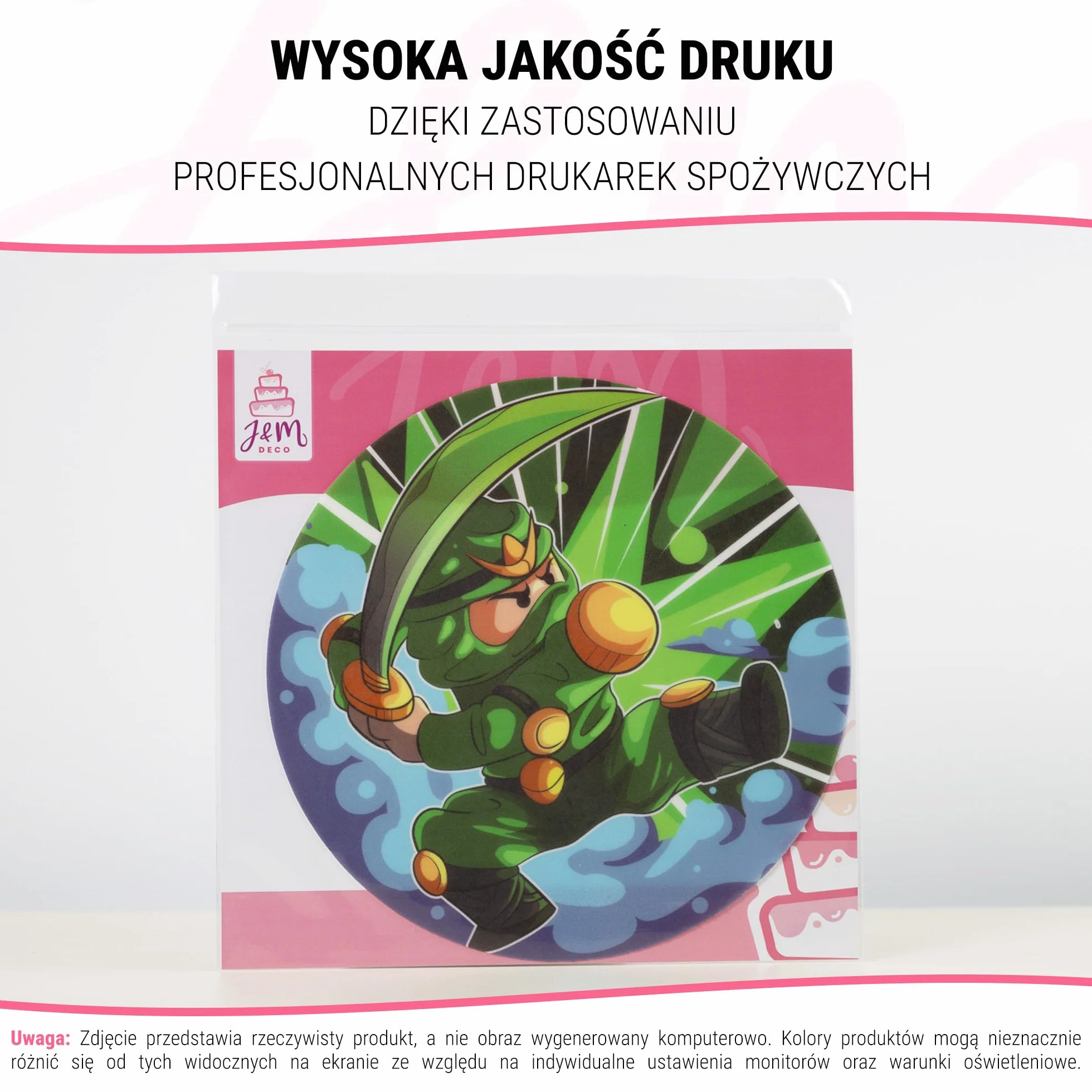 J&M DECO Opłatek na tort Ninja Ø20 cm – jadalna dekoracja urodzinowa z motywem wojownika – topper tortowy dla dzieci – bezglutenowy i wegański