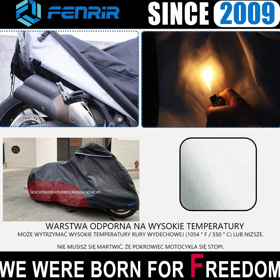 FENRIR 275CM 420D Plandeki i pokrowce na motocykle wodoodporny ochraniać kompatybilny z BMW K1600GTL R18 Honda Gold Wing Tour Indian Pursuit Roadmaster Harley Street Glide Road Glide Ultra Limited