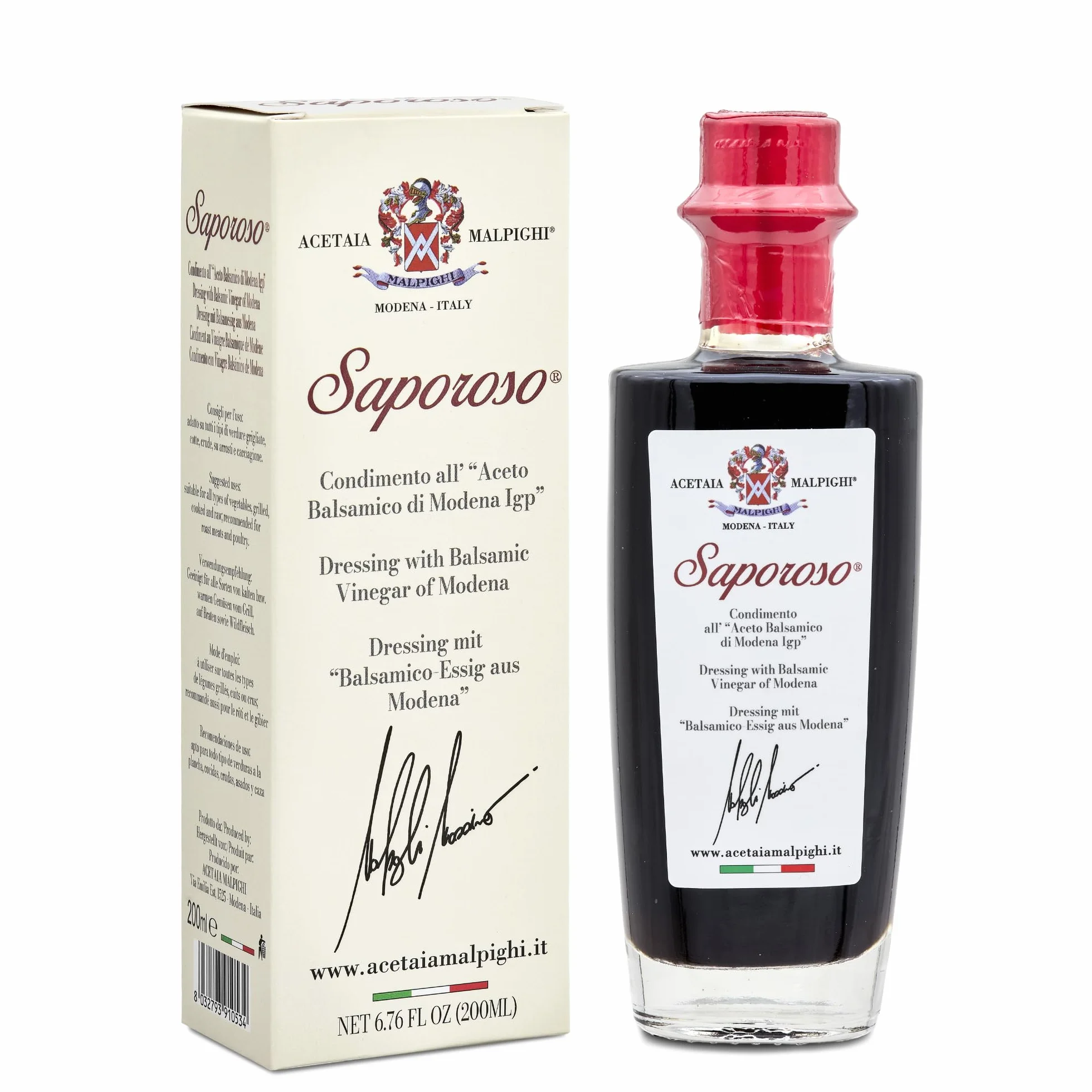 Acetaia Malpighi Kondiment z Balsamicznym Octem z Modeny IGP Saporoso 200 ml Leżakowany 6 lat