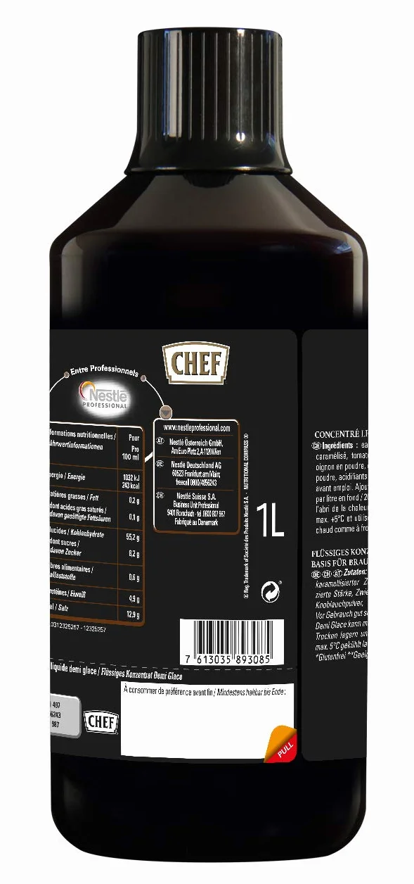 CHEF Płynny koncentrat Demi Glace, smak słodkich potraw, 100% naturalny smak, 1 opakowanie (1 x 1 l)