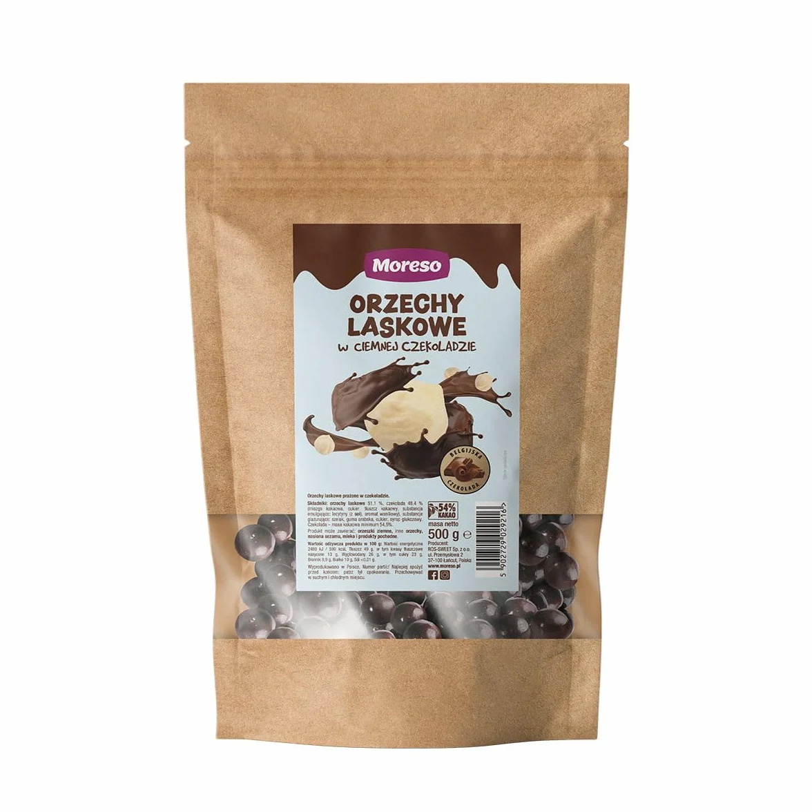 Orzechy laskowe w ciemnej czekoladzie 500g MORESO