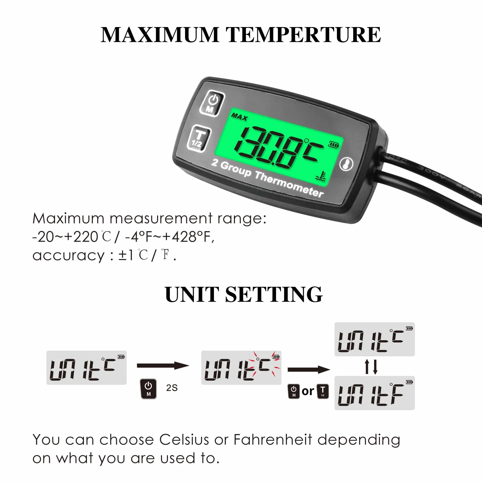 Cyfrowy termometr silnika z podwójnym wyświetlaczem LCD miernik temperatury termometr motocyklowy alarm temperatury wywrotka skuter silnik zaburtowy morski skuter śnieżny