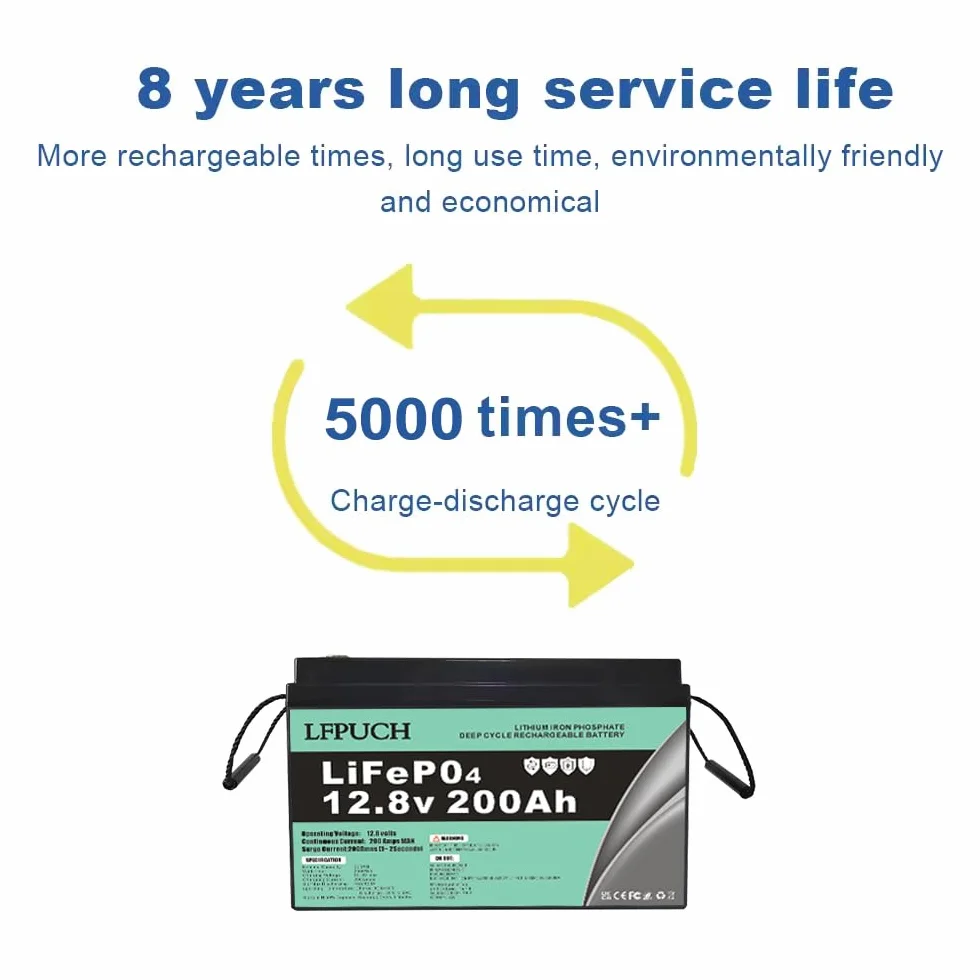 Leisure Bateria, LiFePO4 battery 12V 200 Ah litowo-żelazowo-fosforanowy zamiast akumulatora samochodowego AGM o głębokim cyklu, do kampera, łodzi, systemu solarnego