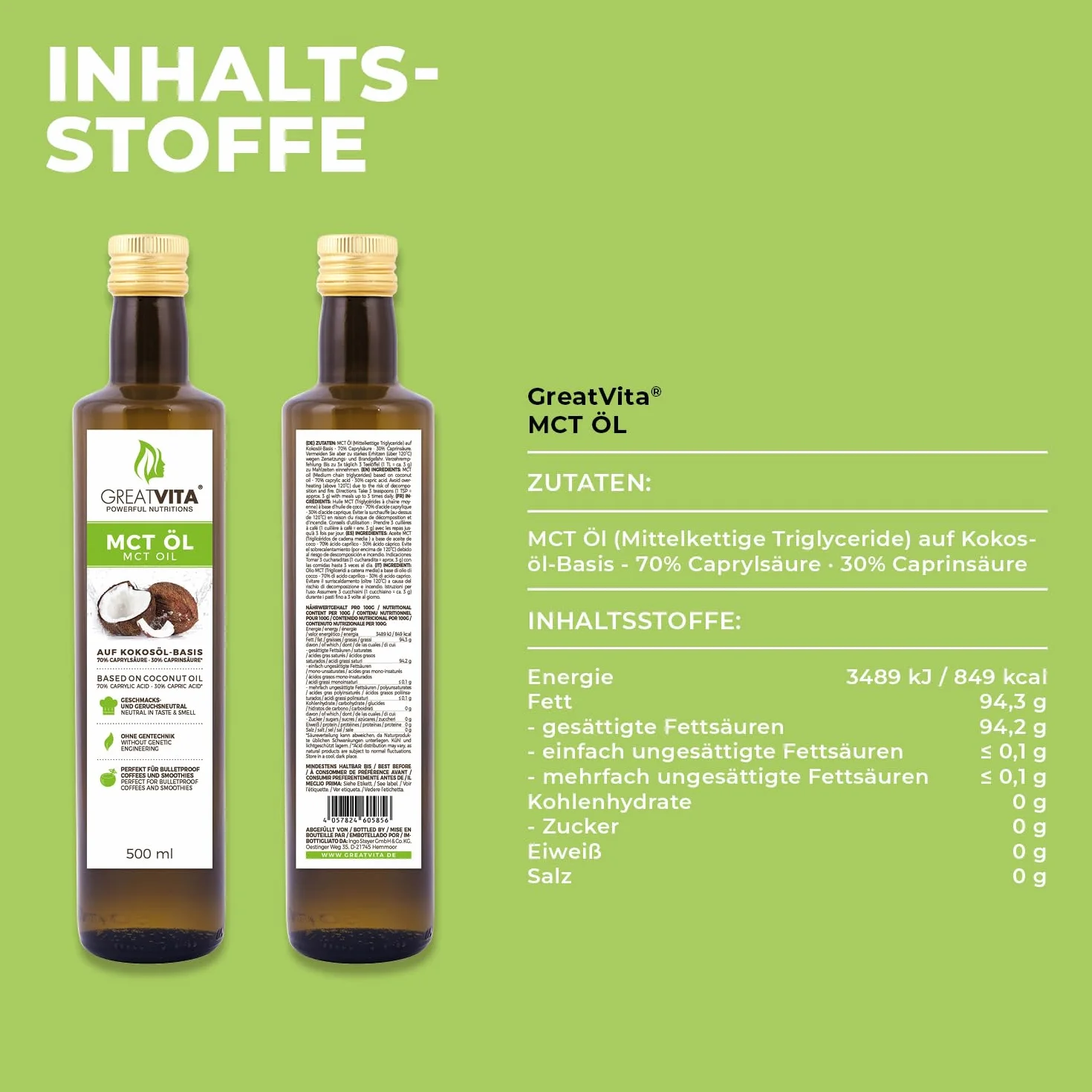 GreatVita MCT olej kokosowy 2L kwasy tłuszczowe C8 C10 70% kwas kaprylowy 30% kwas kaprynowy