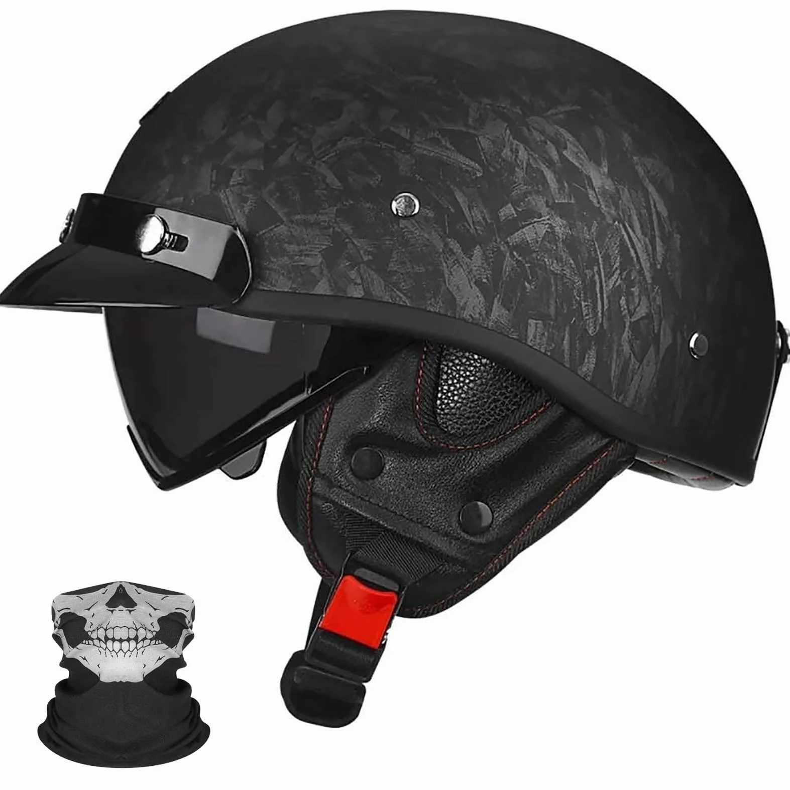 Kask Motocyklowy Jet z Homologacją ECE R22.06, Retro Orzeszek Vintage z Wbudowaną Blendą Przeciwsłoneczną dla Kobiet i Mężczyzn, DOT Legalny na Drogi dla Skutera, Maska w Zestawie
