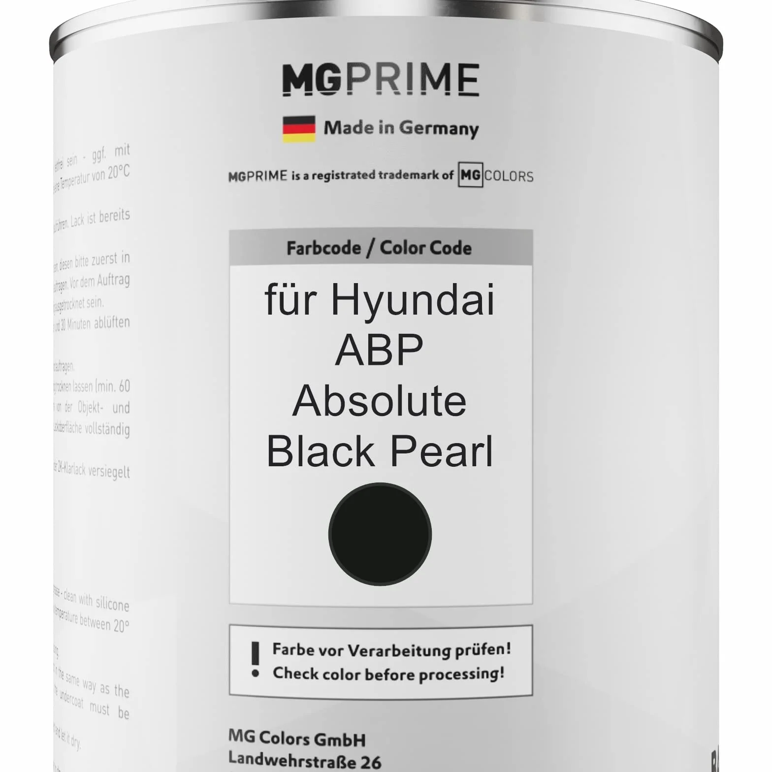 MG PRIME Lakier samochodowy Puszka gotowa do natrysku dla Hyundai ABP Absolute Black Pearl Lakier bazowy 1.0 litr 1000ml
