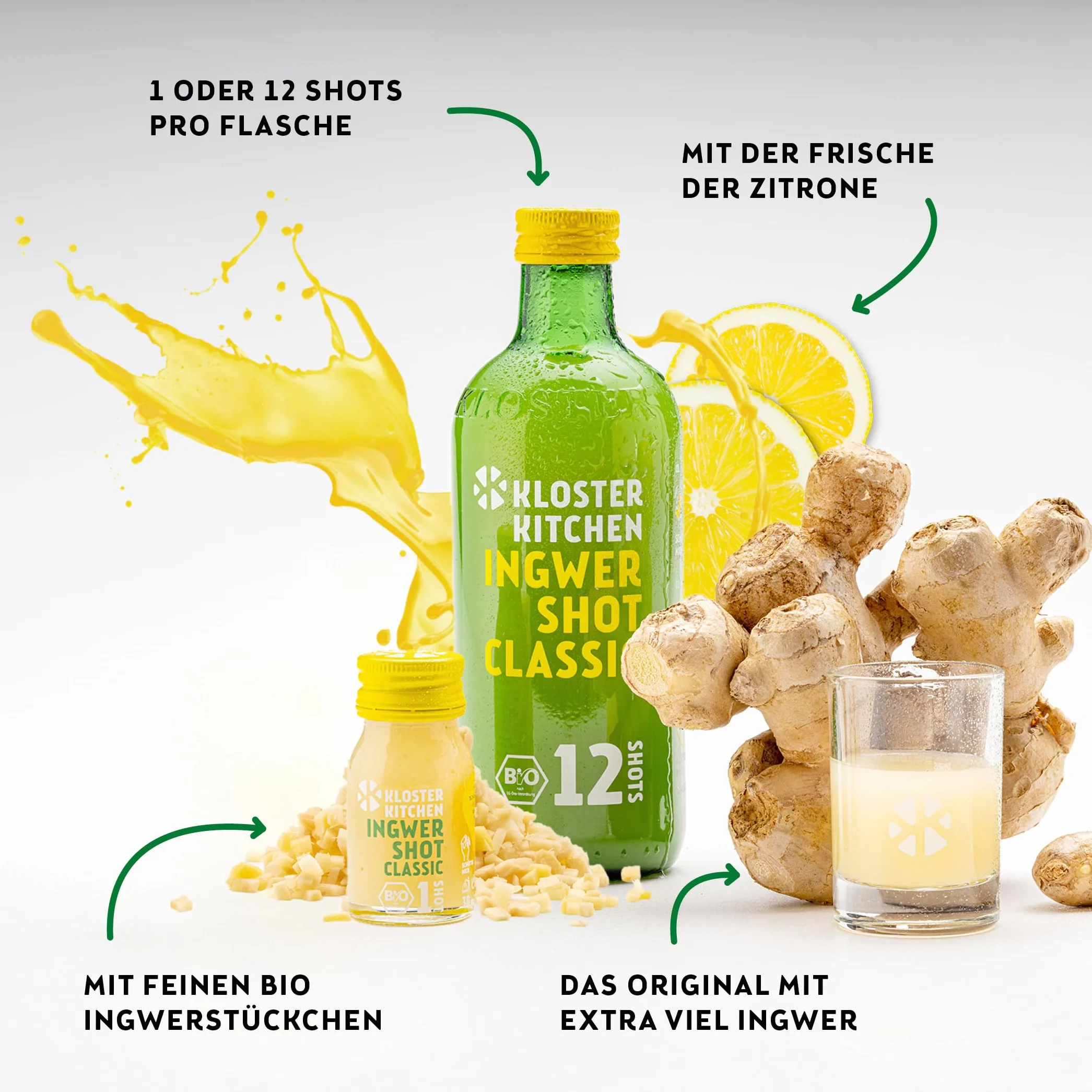 Kloster Kitchen Bio Imbir Shot Classic 3 x 360 ml 12 SHOTS wegański shot imbirowy słodko-ostry bez dodatków