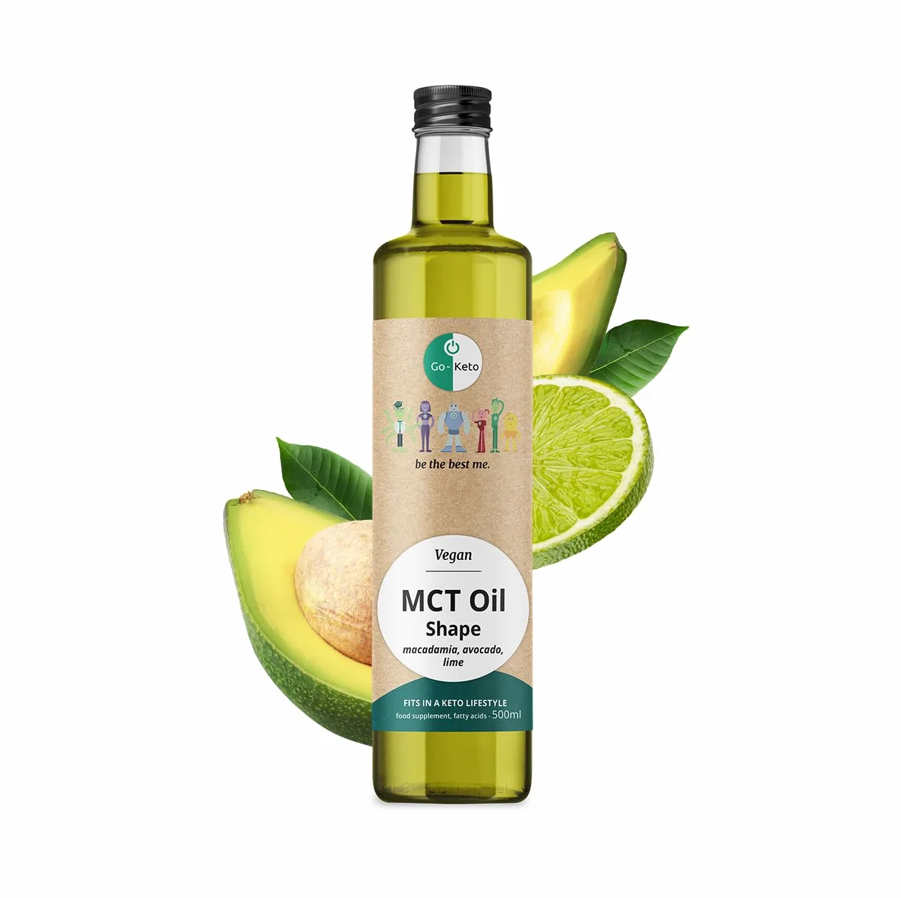 Olej MCT C8/C10 Go-Keto 500ml z omega-7 z awokado i makadamia, 100% olej kokosowy, wolny od oleju palmowego, wegański