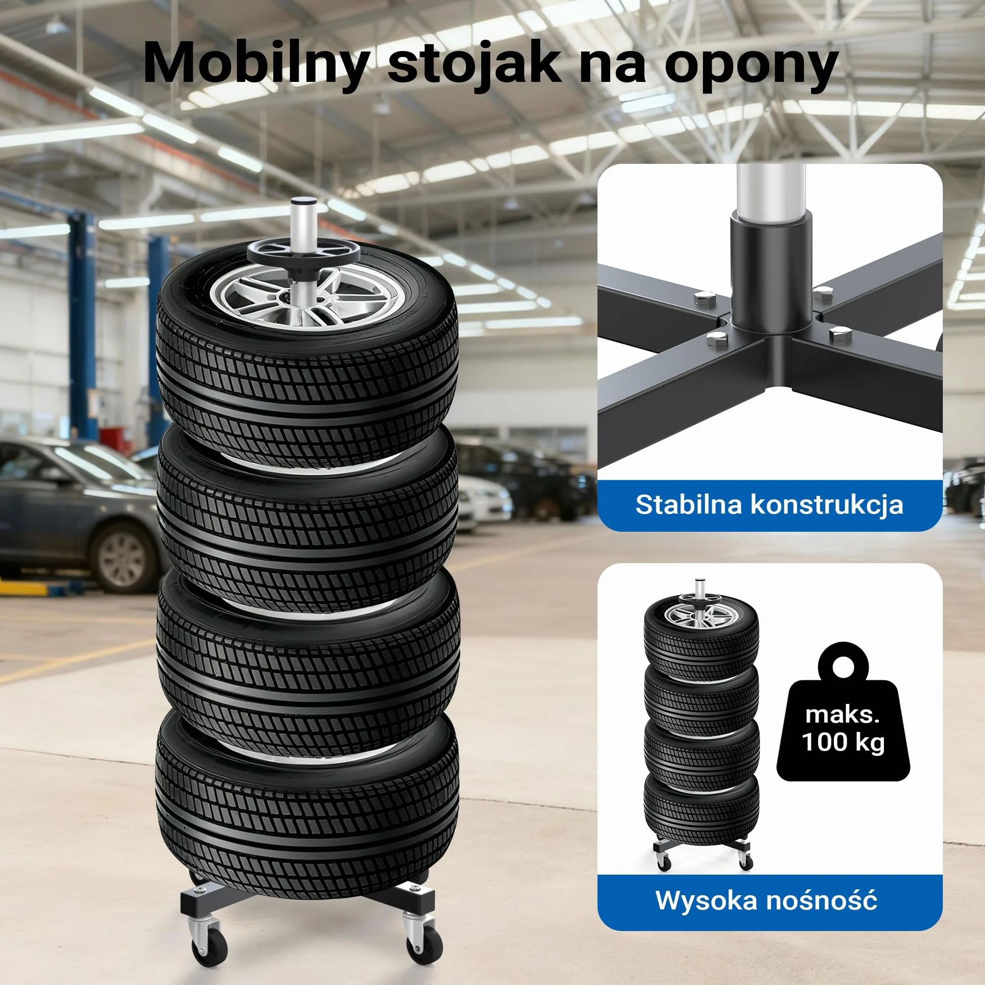 Stojak na opony Mobilny stojak na opony Stojak na opony Wózek na opony do opon 225 mm