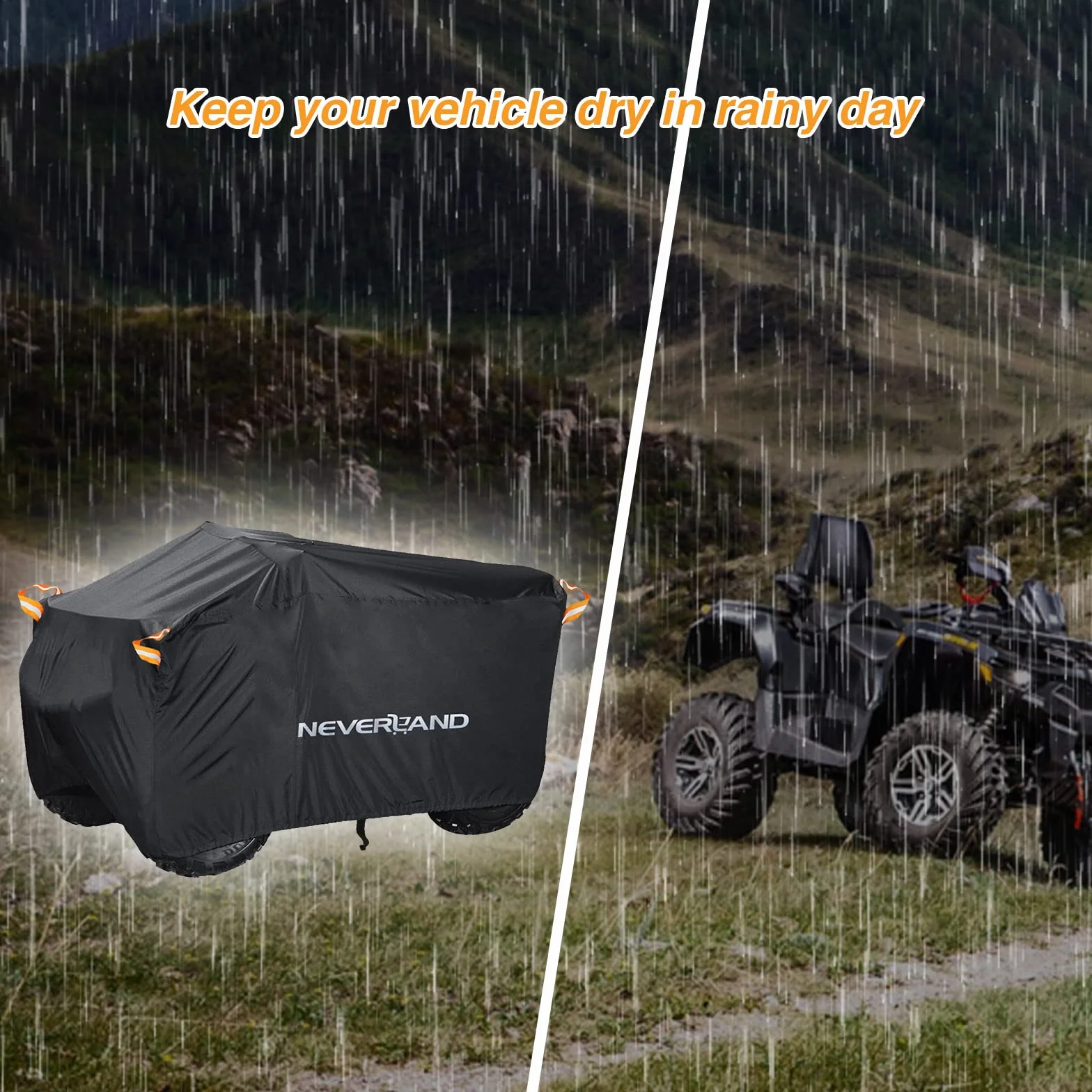 NEVERLAND Pokrowiec na ATV, wodoodporny, wytrzymały pokrowiec na 4 koła, całoroczna odporna na warunki atmosferyczne, na zewnątrz, ochrona przed promieniowaniem UV do Polaris Kawasaki, Yamaha, Suzuki, Honda (duży)