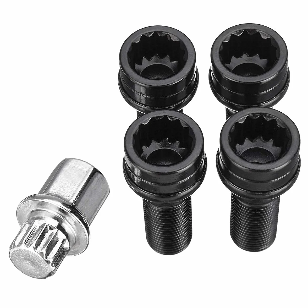 Viviance M14 x 1,25 Śruby blokujące koła Nakrętka uchwytu Czarny + Klucz do BMW Mini R54 R55 R56 R57 R58 R59 R60 F55 F56 F57 BMW 1 2 3 4 5 6 7 Series X1 3 5 6 6