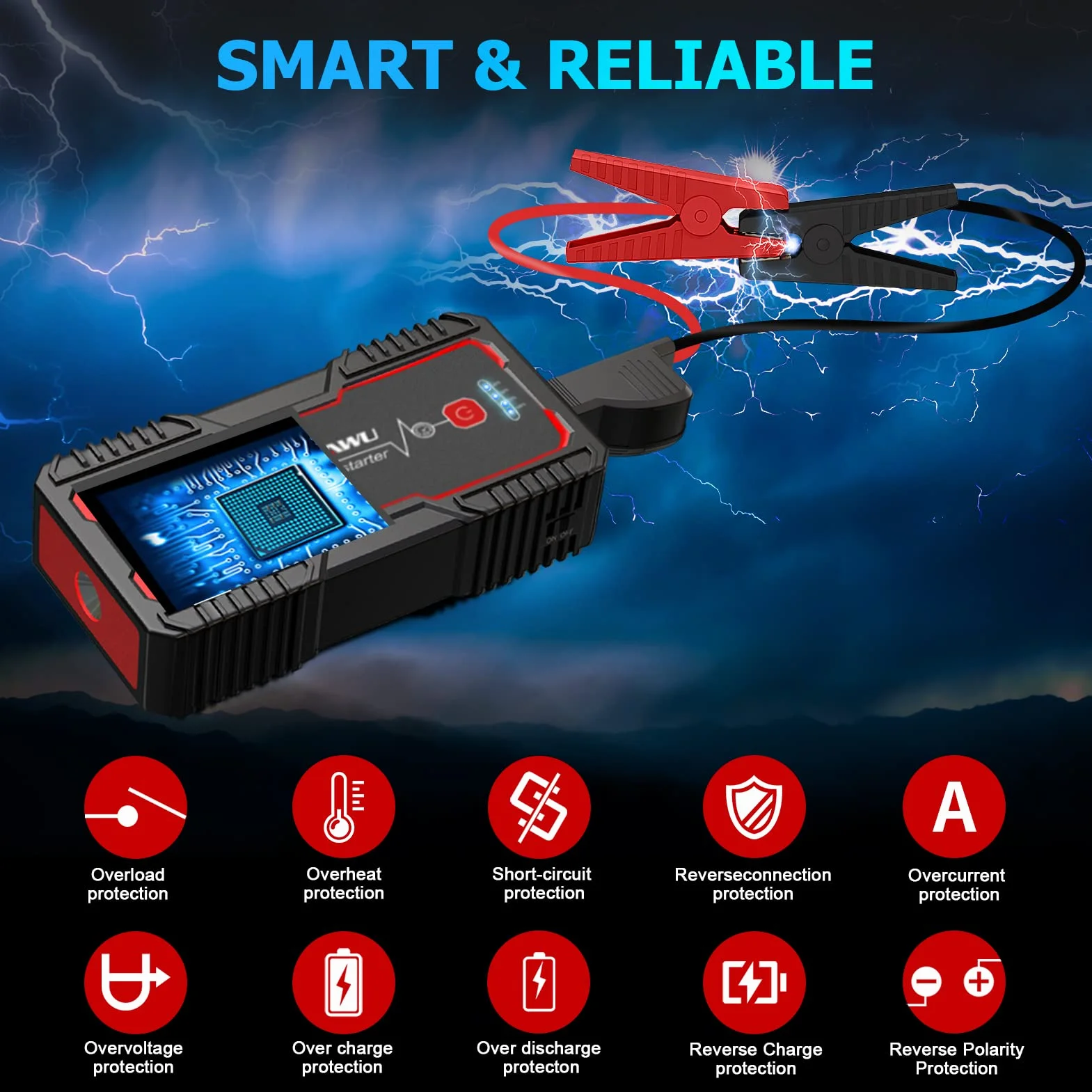 FOWAWU 5000A Peak 25800 mAh wodoodporny rozrusznik samochodowy (do 10 l gazu, 8 l silnik wysokoprężny) z wyświetlaczem LED mocy, USB 3.0 Quick Charge, przenośnym zasilaczem 12 V…
