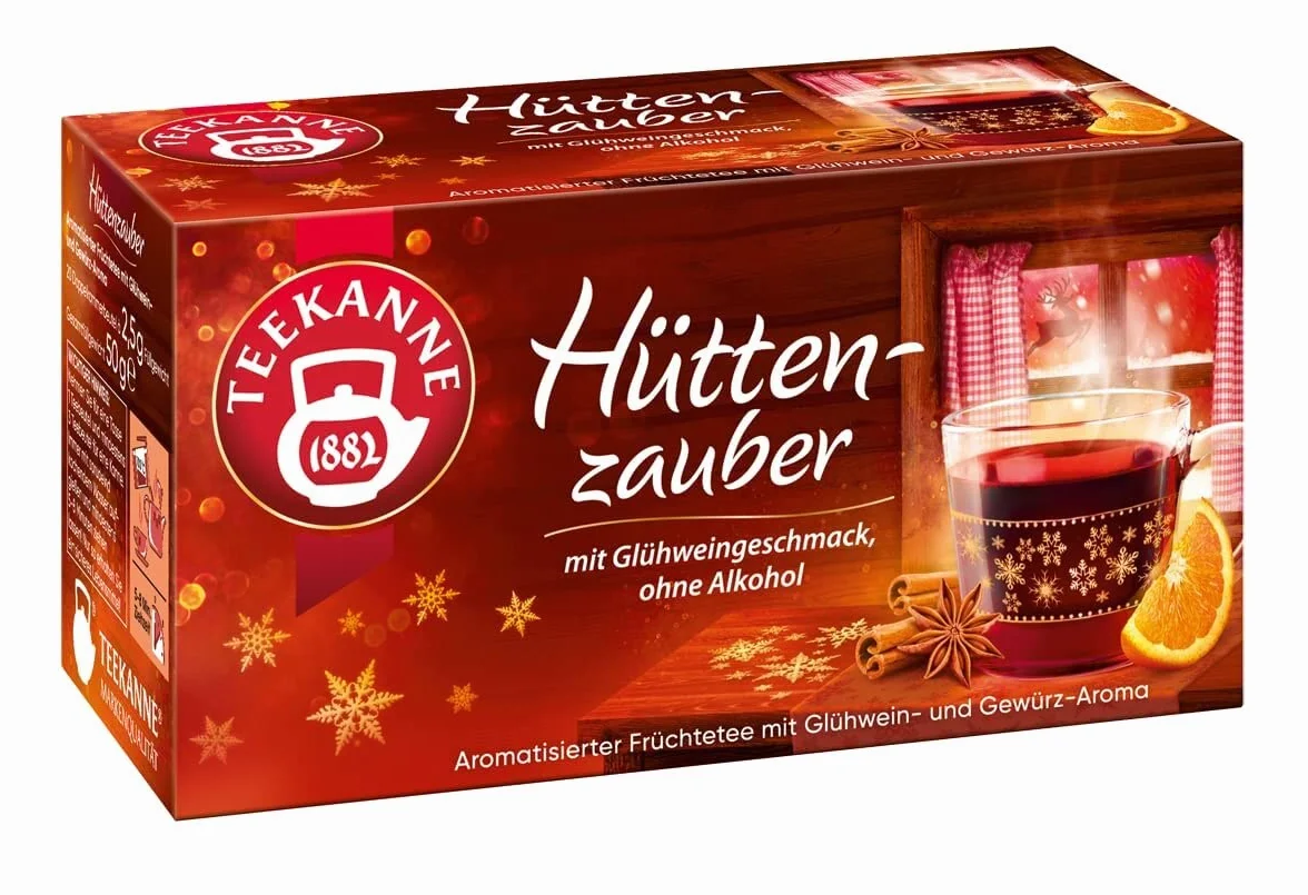 Teekanne Herbata zimowa, 6 sztuk, śnieżne marzenie, świecące gwiazdy, czarodziejska chatka, słodkie pieczone jabłko, wieczór kominkowy i czas zimowy, po 20 torebek herbaty (280 g)