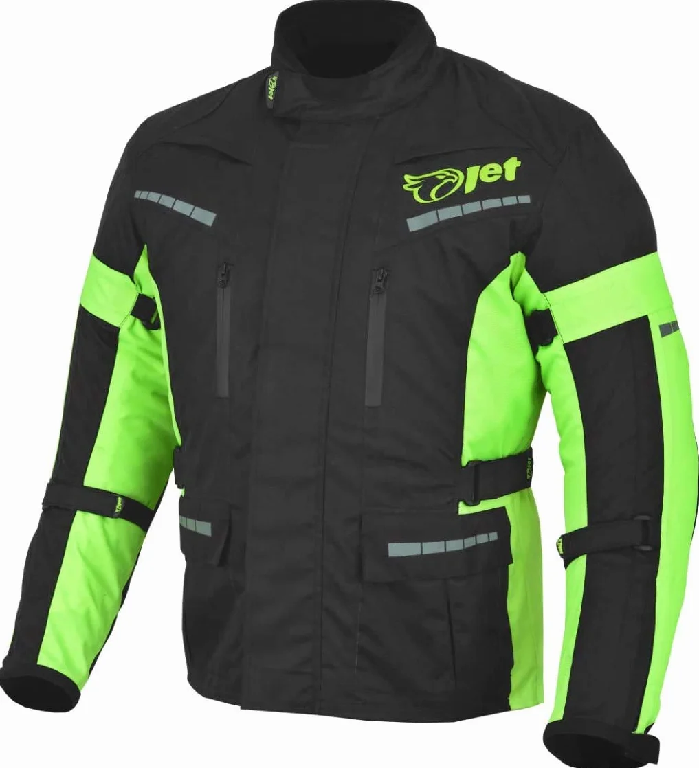 Jet Męska wodoodporna kurtka motocyklowa tekstylna czarny fluro