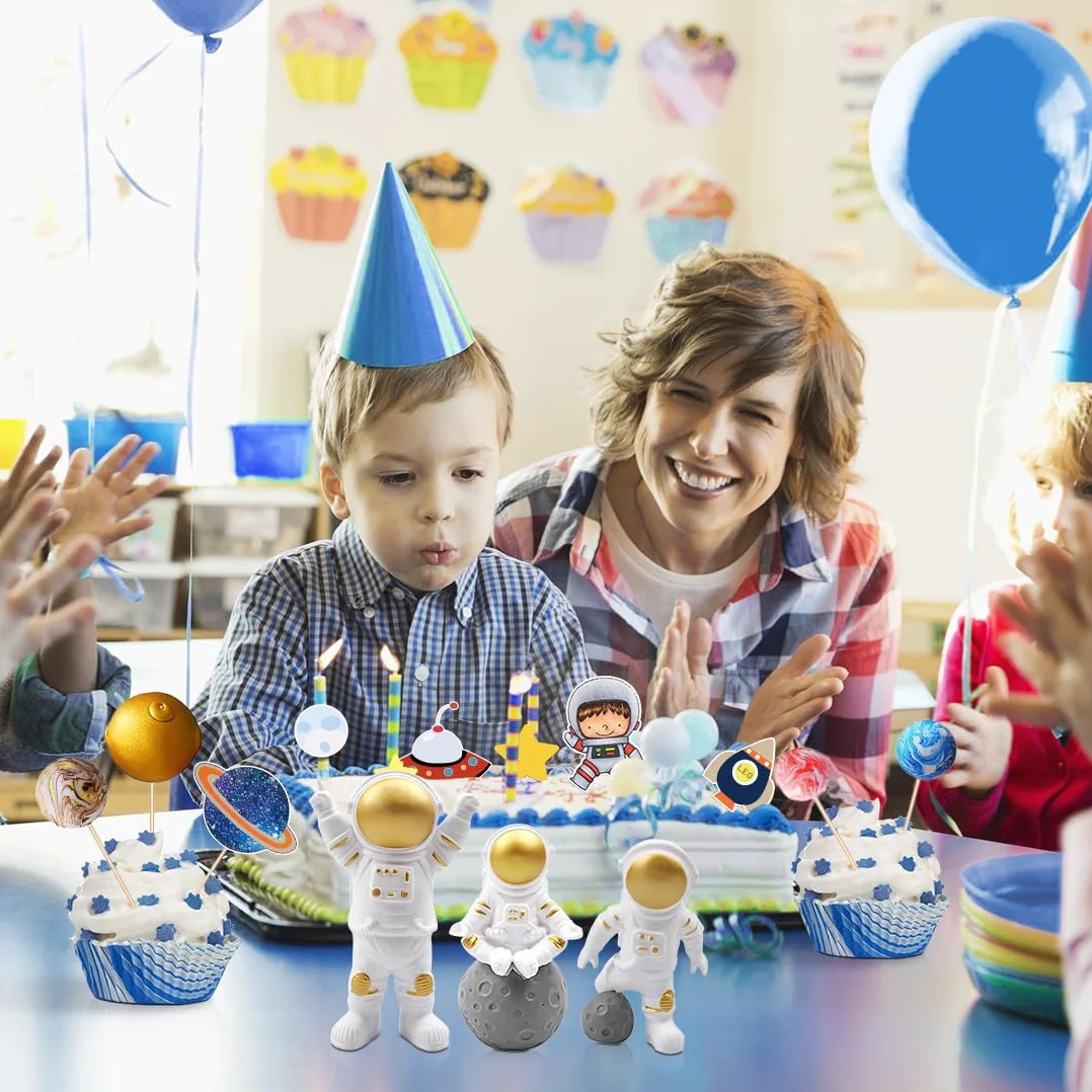 9 sztuk dekoracji na tort, dekoracja na tort astronauta, przestrzeń zewnętrzna, planety topper dekoracja dla chłopców, dziewcząt, dzieci