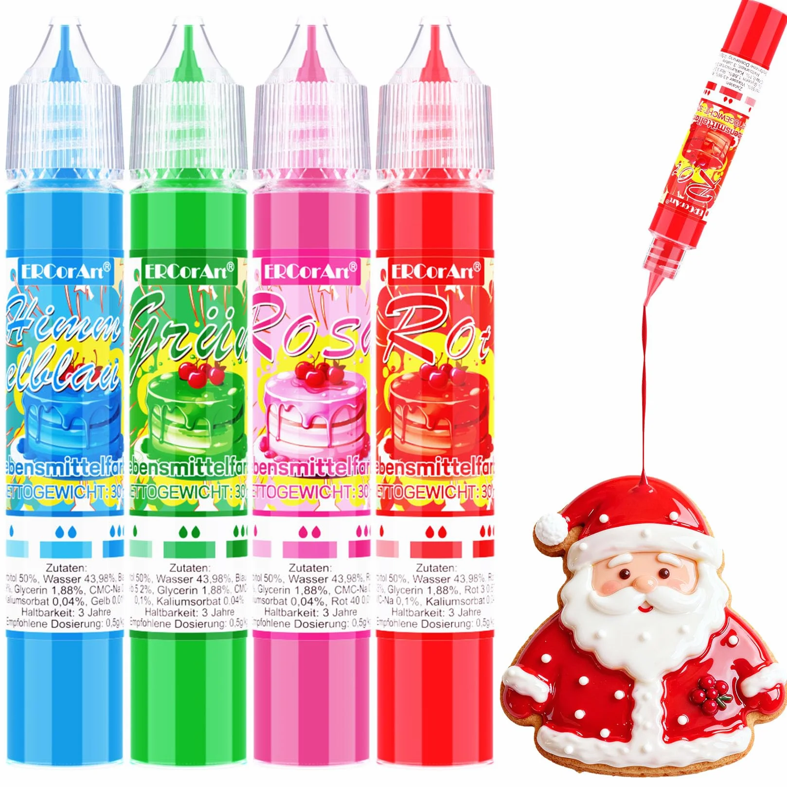 Barwniki spożywcze – 4 kolory, płynne, wysoko skoncentrowane farby spożywcze, zestaw do dekoracji ciast, kremu maślanego, makaroników, mydła DIY – 30 ml