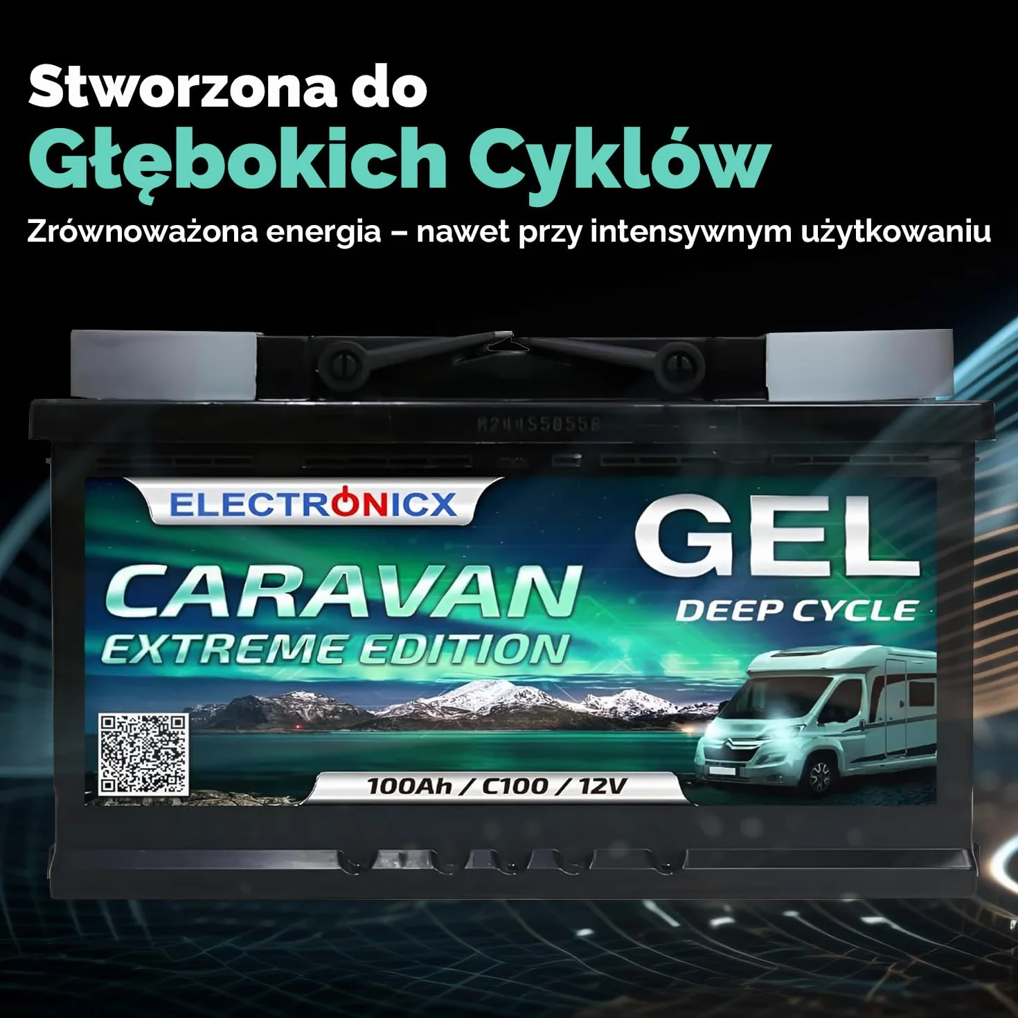 Electronicx CARAVAN EXTREME EDITION 100Ah 12V Żelowy akumulator zasilający 278×175×190 mm