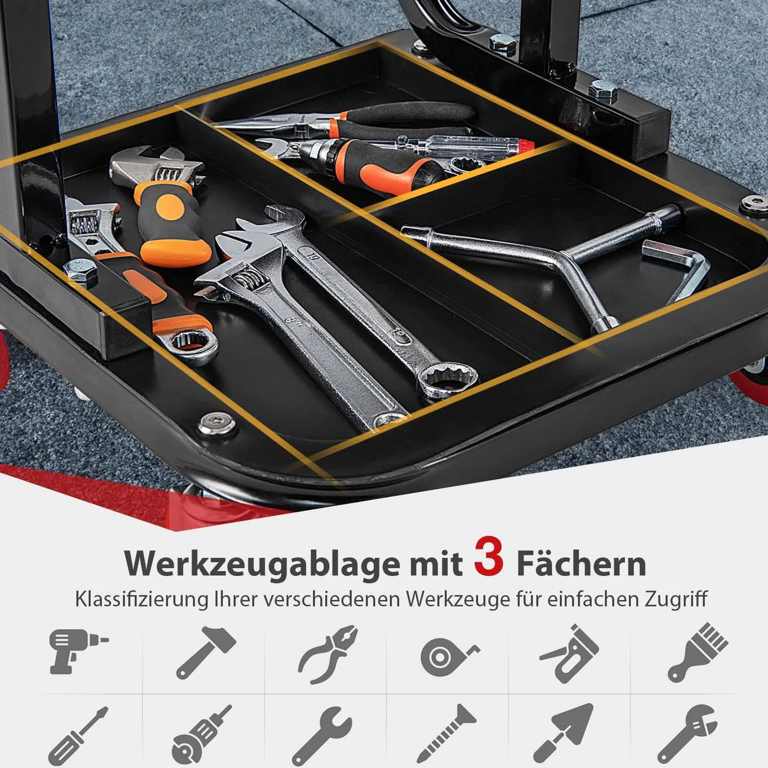 COSTWAY Taboret warsztatowy na kółkach, warsztatowy taboret na kółkach 150 kg udźwig, taboret roboczy z półką i miękką podkładką na siedzisko, taboret na kółkach, taboret montażowy do narzędzi, 38 x