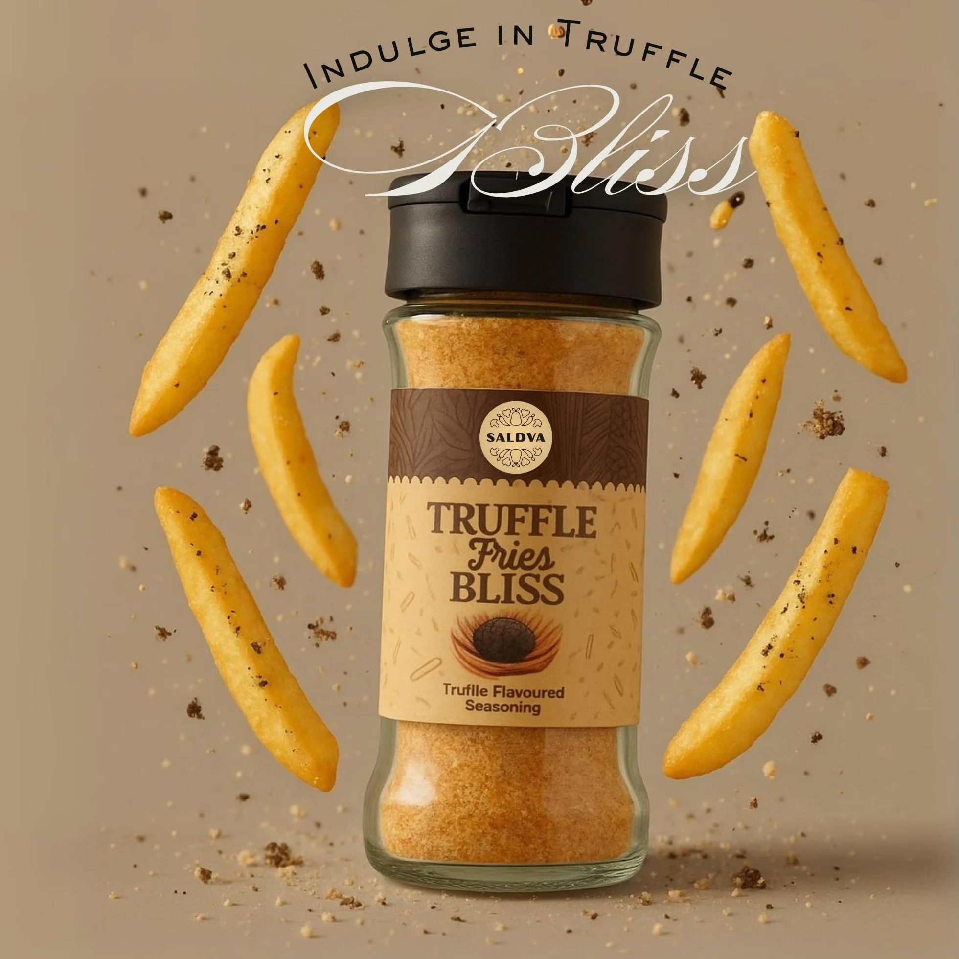 Truffle Fries Bliss – Premium przyprawa o smaku trufli – Stworzona do frytek gourmet i słonych potraw – Szklany słoik (60 g)