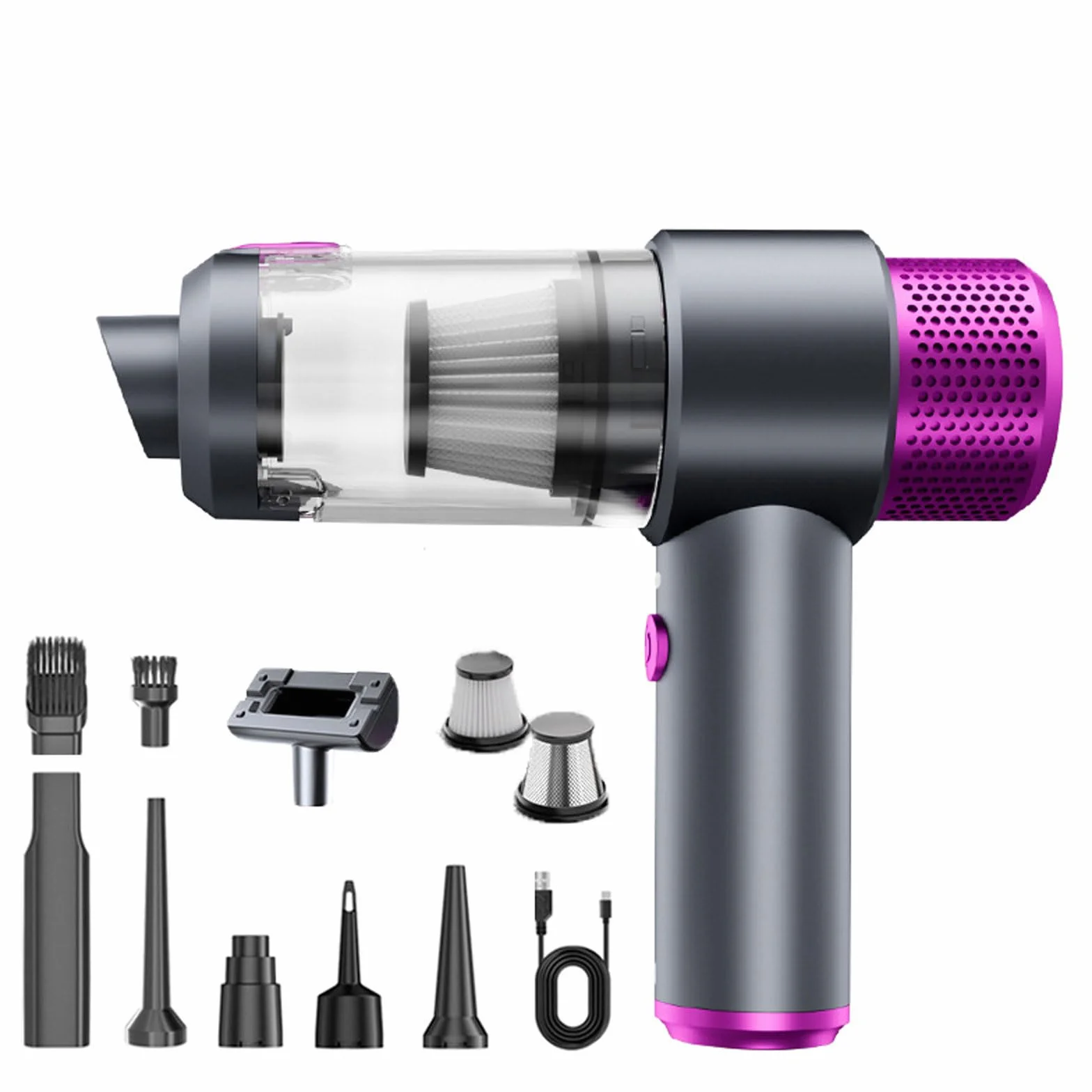 Mini odkurzacz z akumulatorem USB, lekki odkurzacz i dmuchawa do usuwania kurzu do samochodu/domu/dla zwierząt(Ball Motor [Rose Color]+Filter Set)