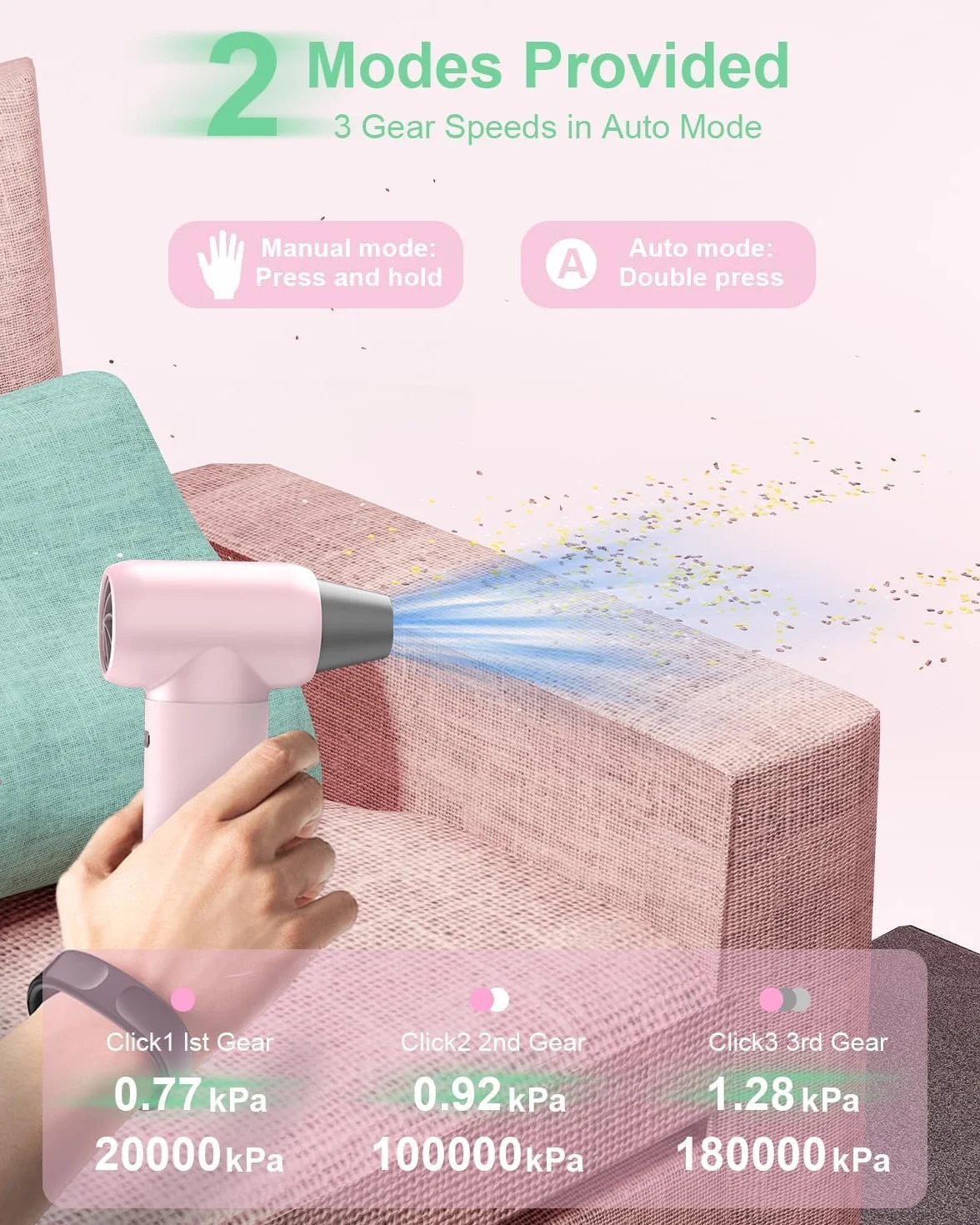 Elektryczna dmuchawa do pyłu spray ciśnieniowy, 3-biegowa, 180 000 obr./min, sprężone powietrze Compressed Air Duster, szczotka do czyszczenia i szybkie ładowanie przez USB, bezprzewodowa dmuchawa Jet