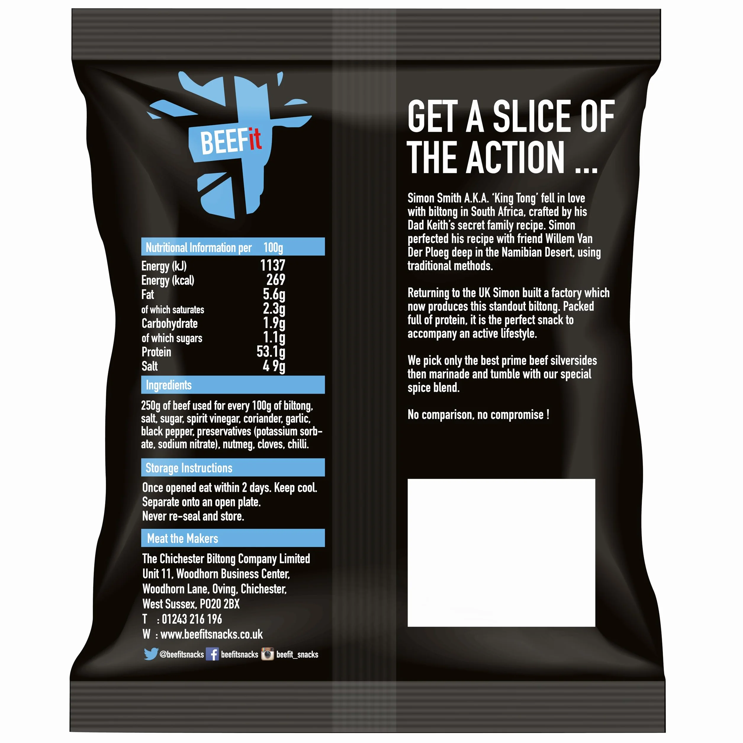 BEEFit Biltong Beef Jerky, przekąska proteinowa, niskowęglowodanowe, niskokaloryczne przekąski, 100% wołowina, biltong bezglutenowy, zdrowa przekąska keto w podróży – tradycyjna suszona mięso, duże