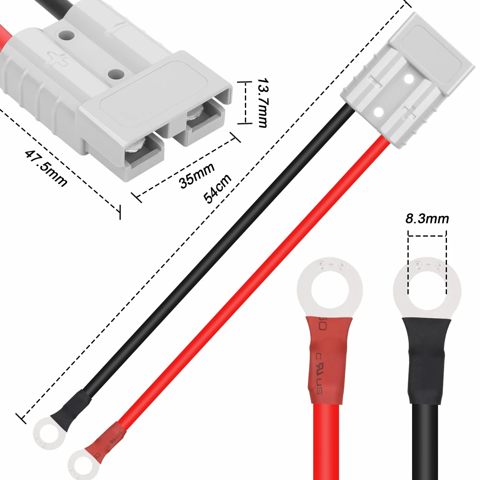 Przyłącze akumulatora 50 A 600 V 10 AWG 50 cm wtyczka do wózka widłowego i wciągarki przyczepy