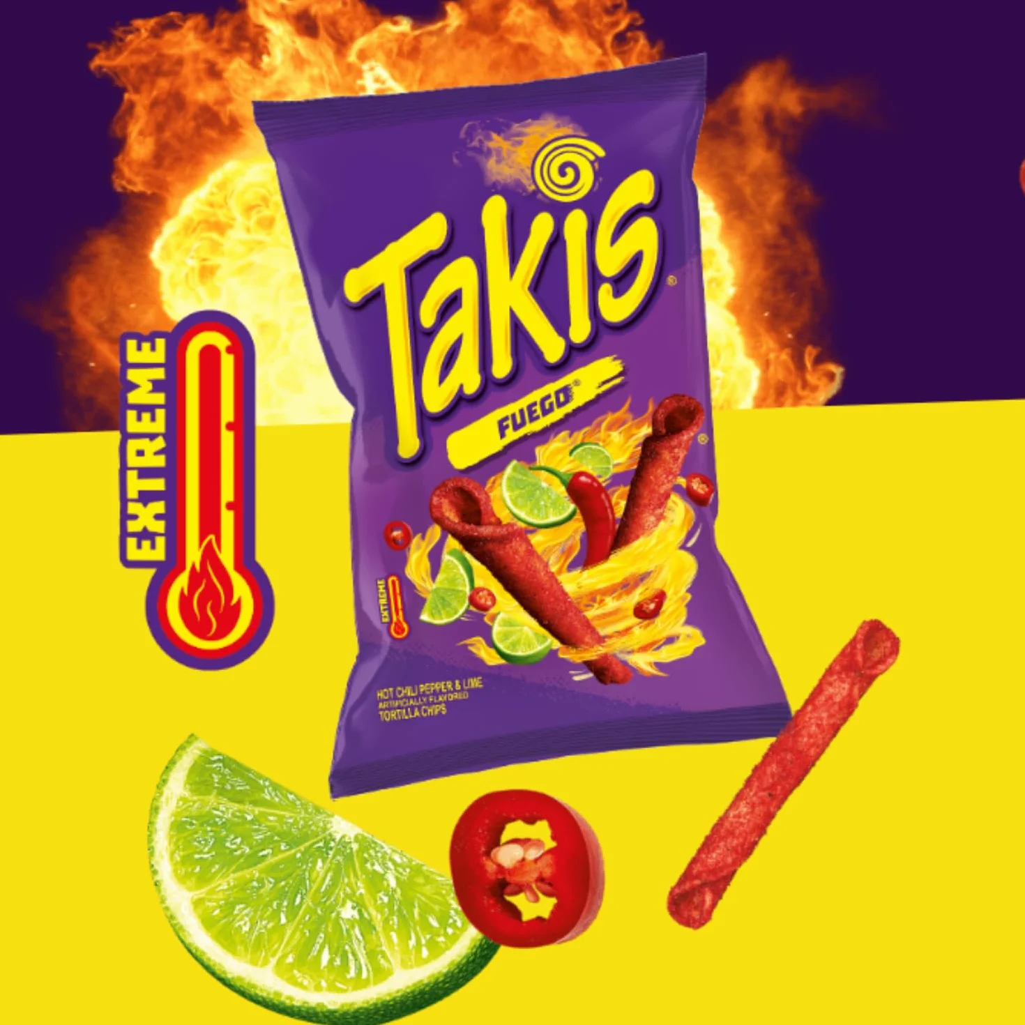 TAKIS Fuego Chipsy kukurydziane papryka chili limonka 100 g