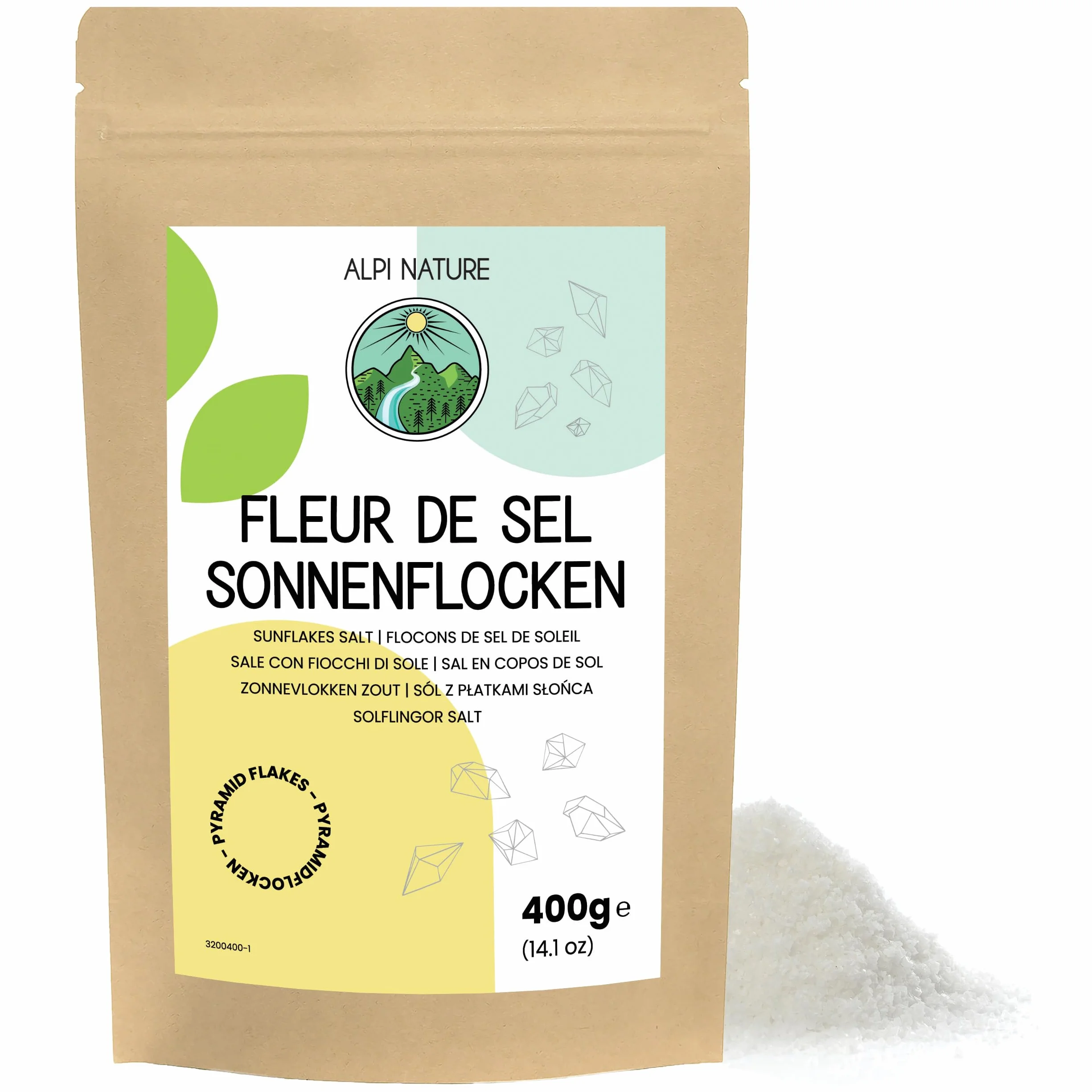 Alpi Nature Płatki Soli Morskiej Sunflakes 400g, Ręcznie Zbierane Płatki Soli Fleur de Sel 0.5-3 mm