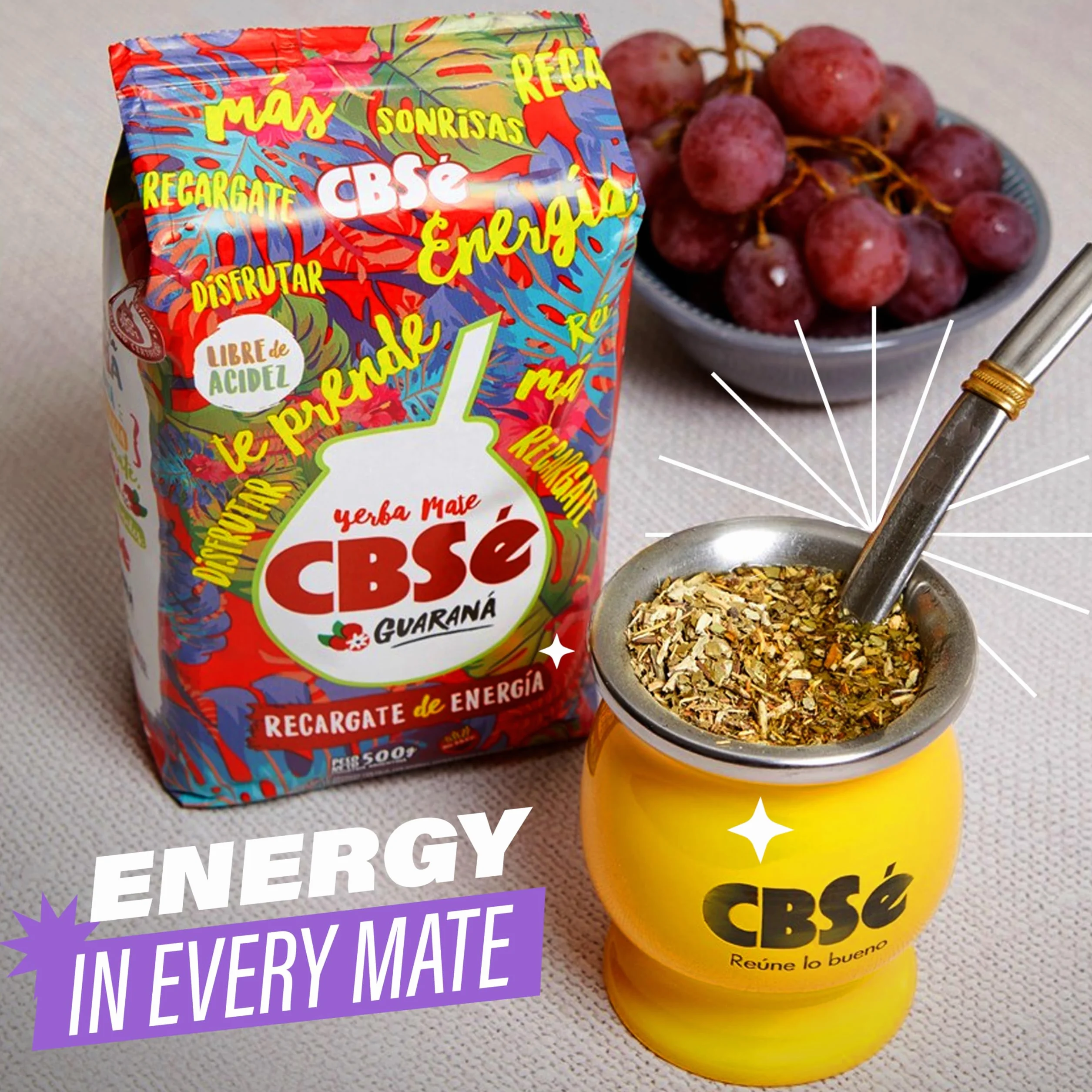 CBSÃ Herbata Mate - Energia - z Guaraná, 1 opakowanie (1 x 500 g)