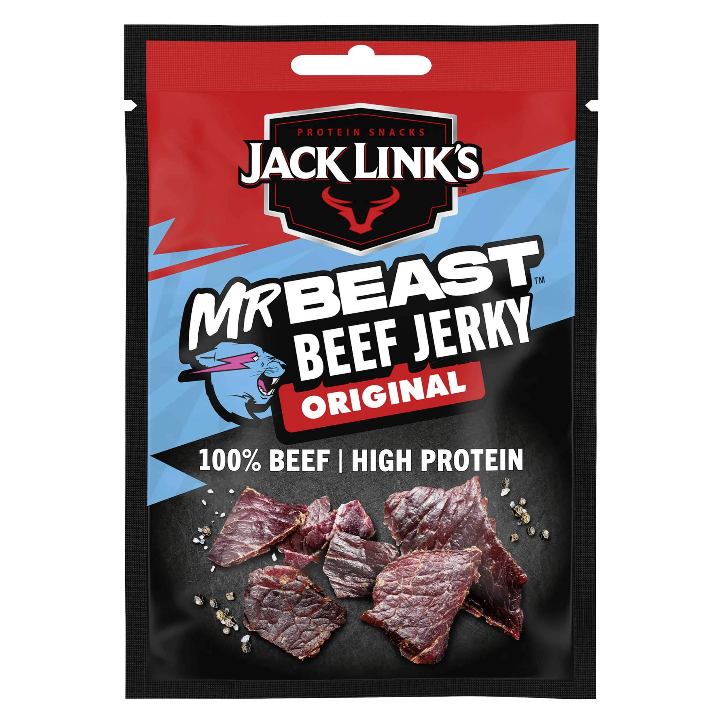 Jack Link's Beef Jerky Suszone Mięso Wołowe, Wysokobiałkowa Przekąska, Karton 12 x 25 g