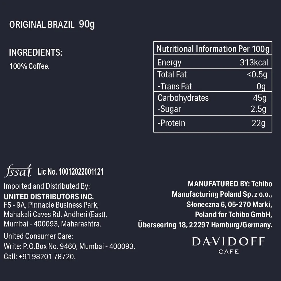 Davidoff Origins Brazil Kawa rozpuszczalna instant 100% Arabica Intensywność 8/12 90g