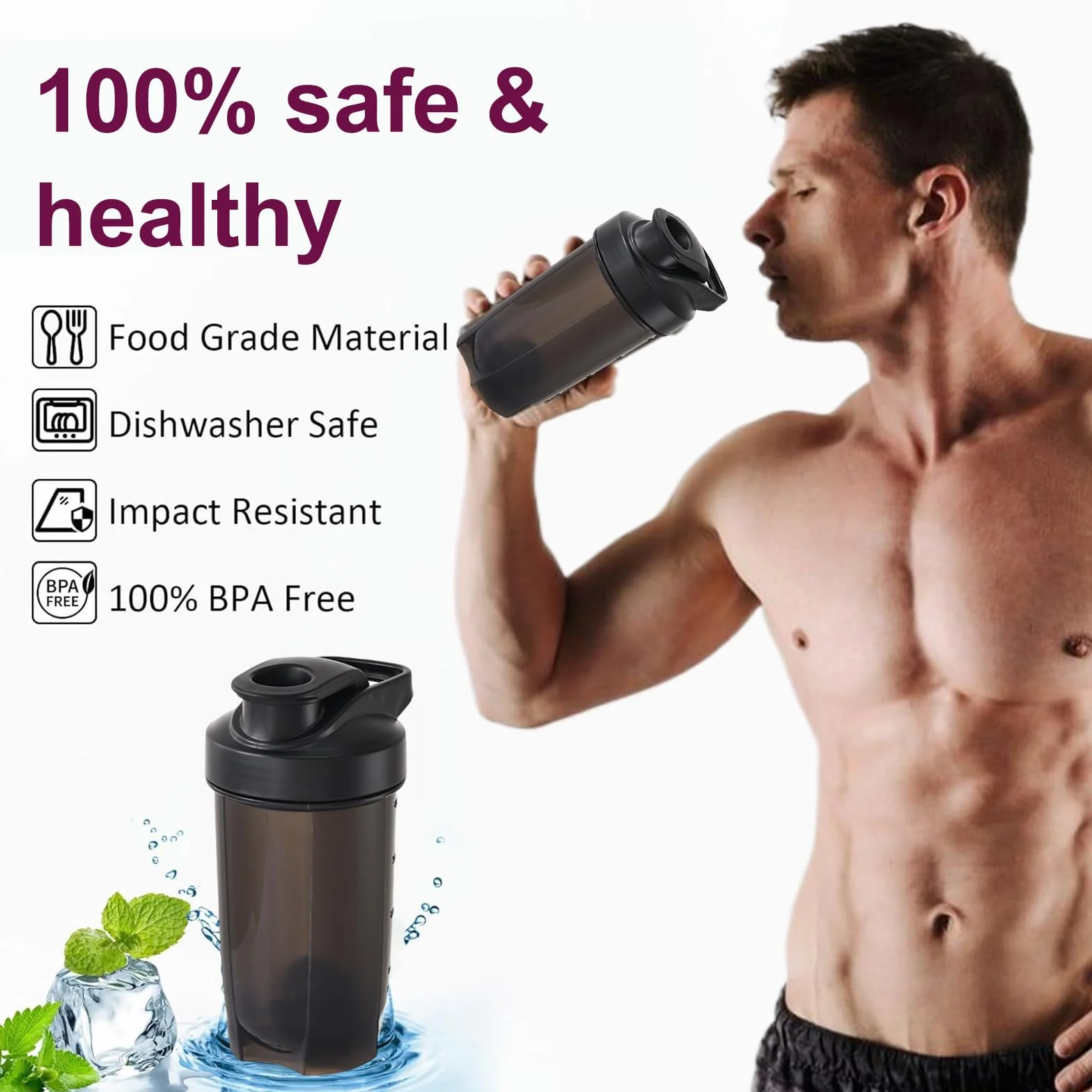 Shaker do białek 400 ml z obrotową nakrętką czarny