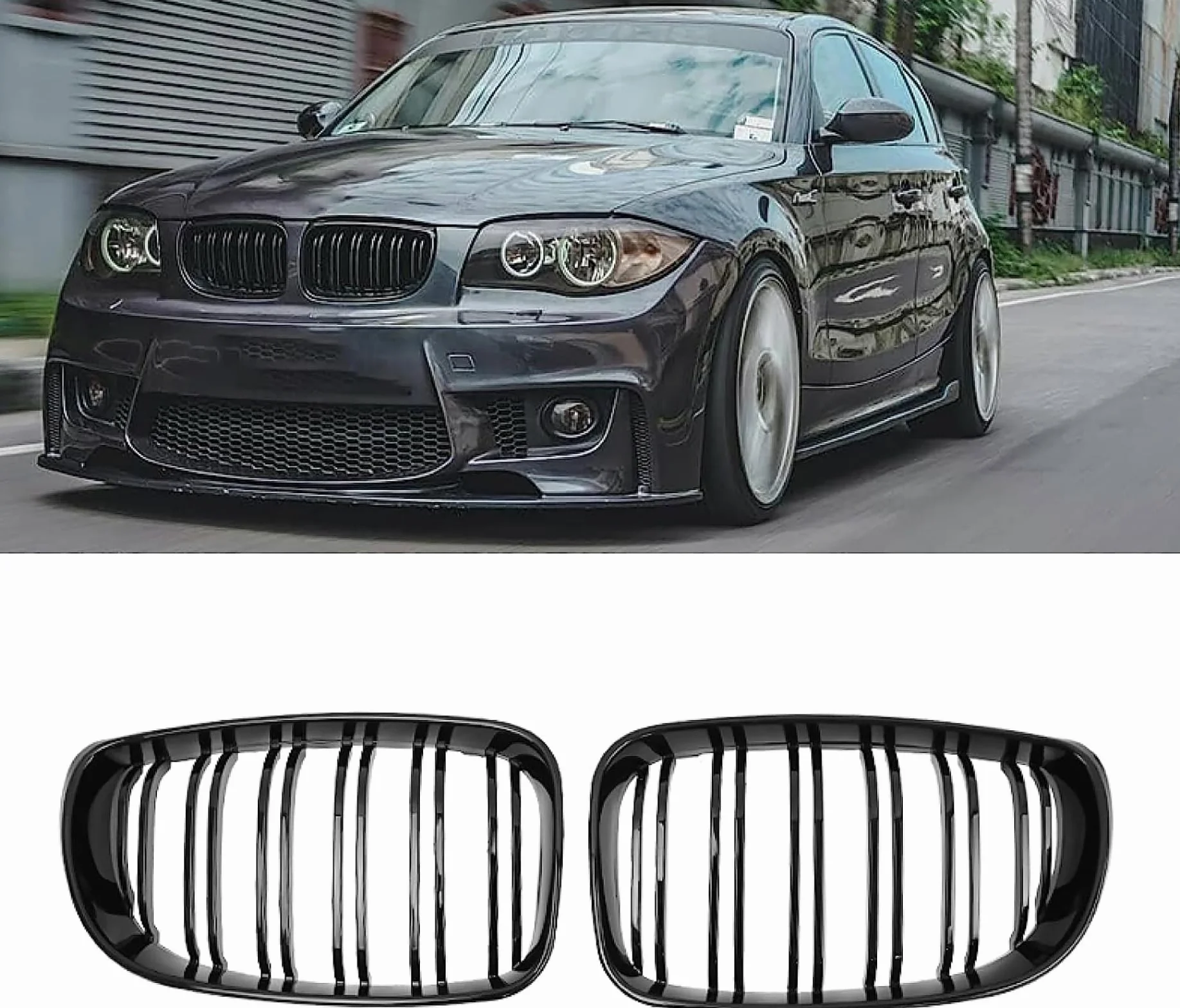 E81 E82 grill chłodnicy do BMW serii 1 E81 E82 E87 E88 120I 128I 130I 135I LCL grill 2008-2011 nerki podwójna listwa sportowa połysk czarny