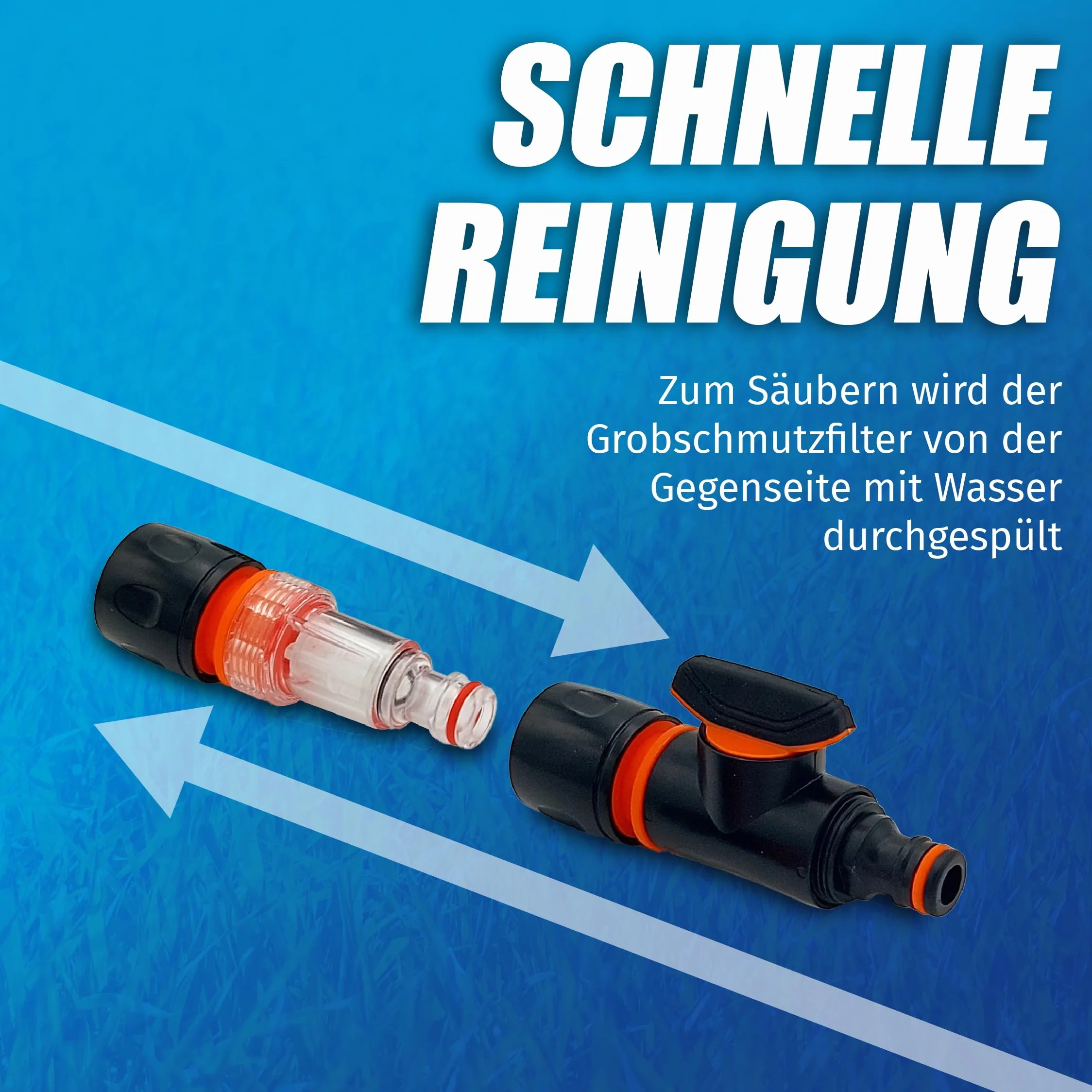 MaJoCompTec® WATERTWIN adapter do zbiornika na wodę | kompatybilny z Gardena | zawór odcinający filtru wody z przyłączem do kranu | akcesoria do króćca napełniania zbiornika na wodę do samochodów